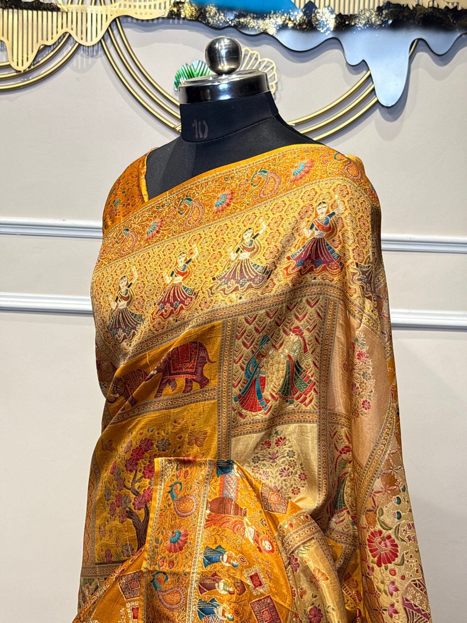 Pure Banarasi Silk Meenakari Saree – Mustard Gold - Image 6