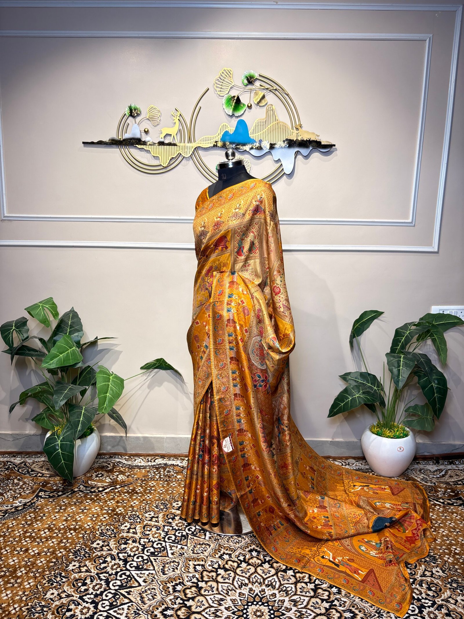 Pure Banarasi Silk Meenakari Saree – Mustard Gold - Image 5
