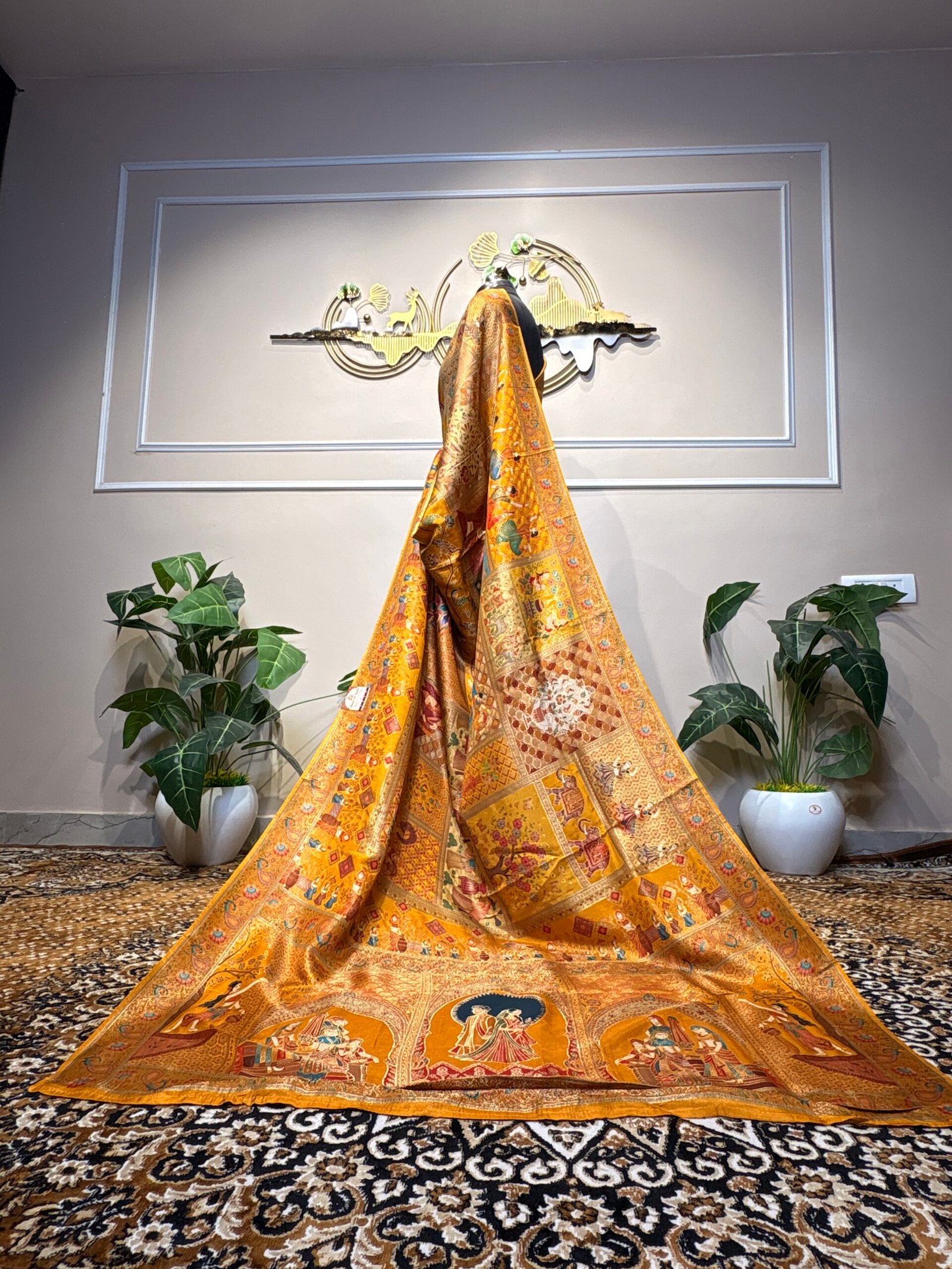 Pure Banarasi Silk Meenakari Saree – Mustard Gold - Image 3