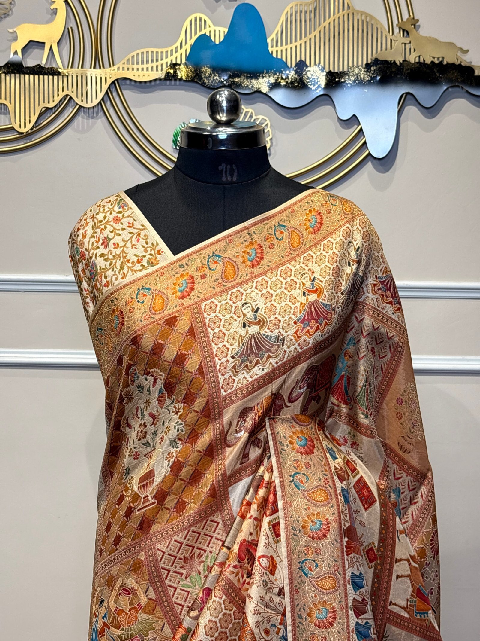 Premium Cream Multi-Color Banarasi Silk Saree - Image 4