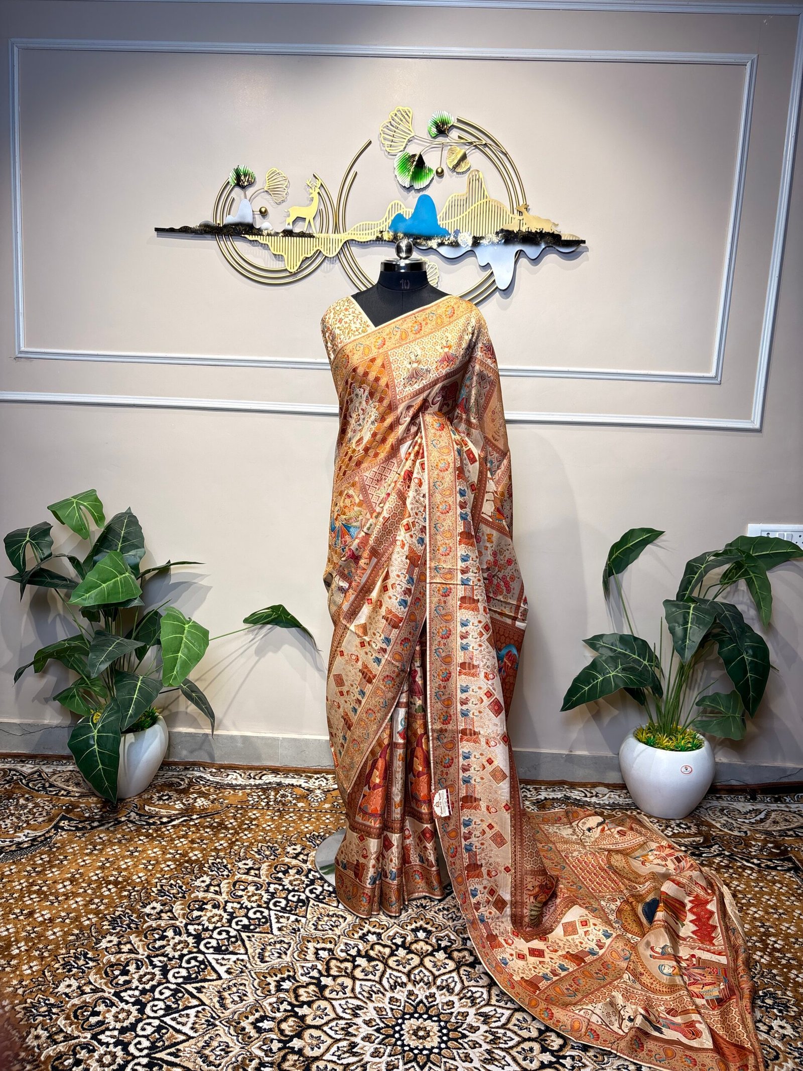 Premium Cream Multi-Color Banarasi Silk Saree - Image 3