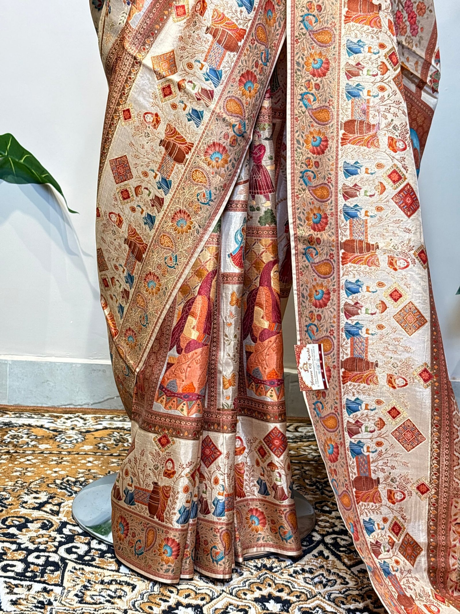 Premium Cream Multi-Color Banarasi Silk Saree - Image 5