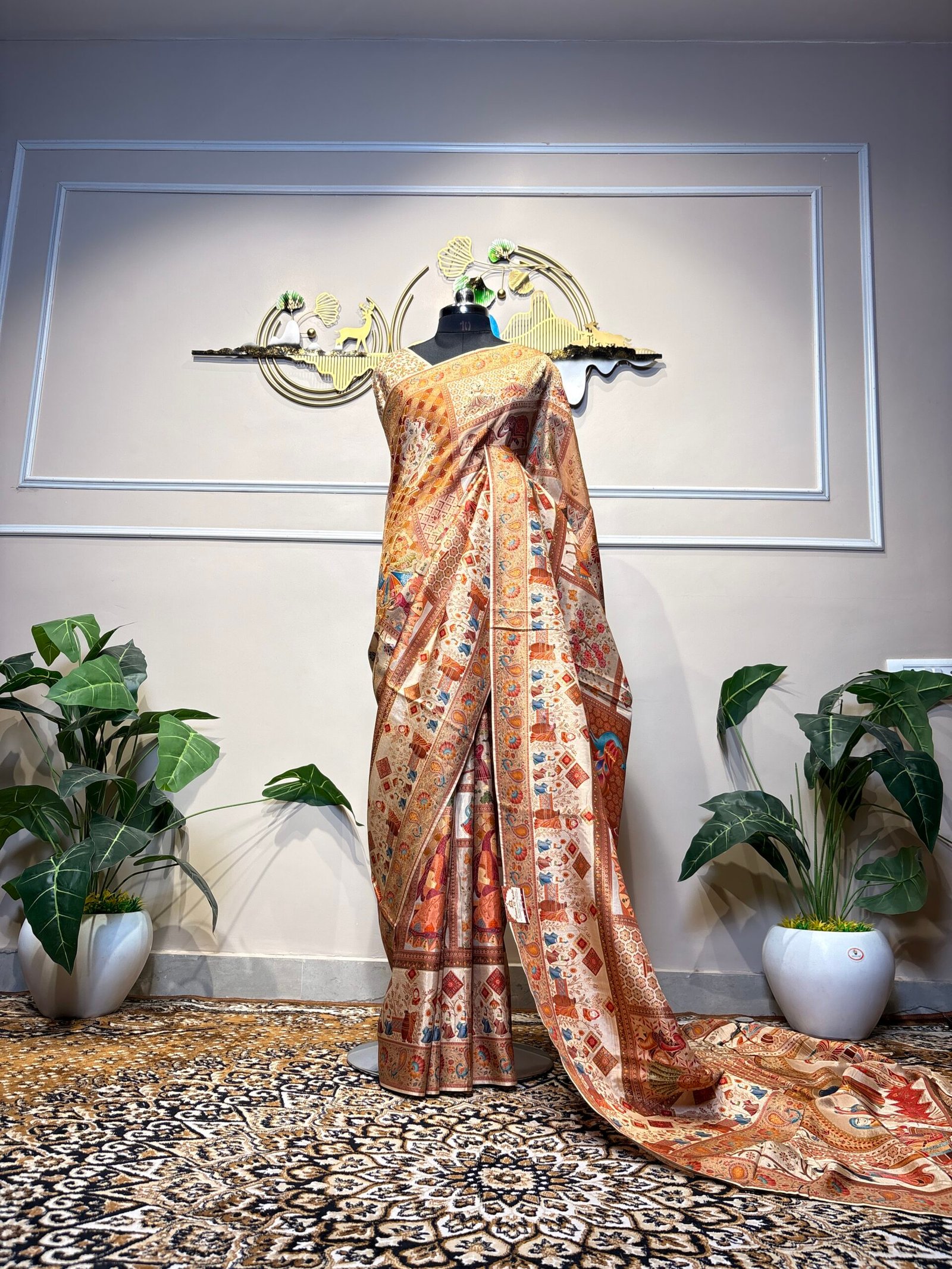Premium Cream Multi-Color Banarasi Silk Saree - Image 2