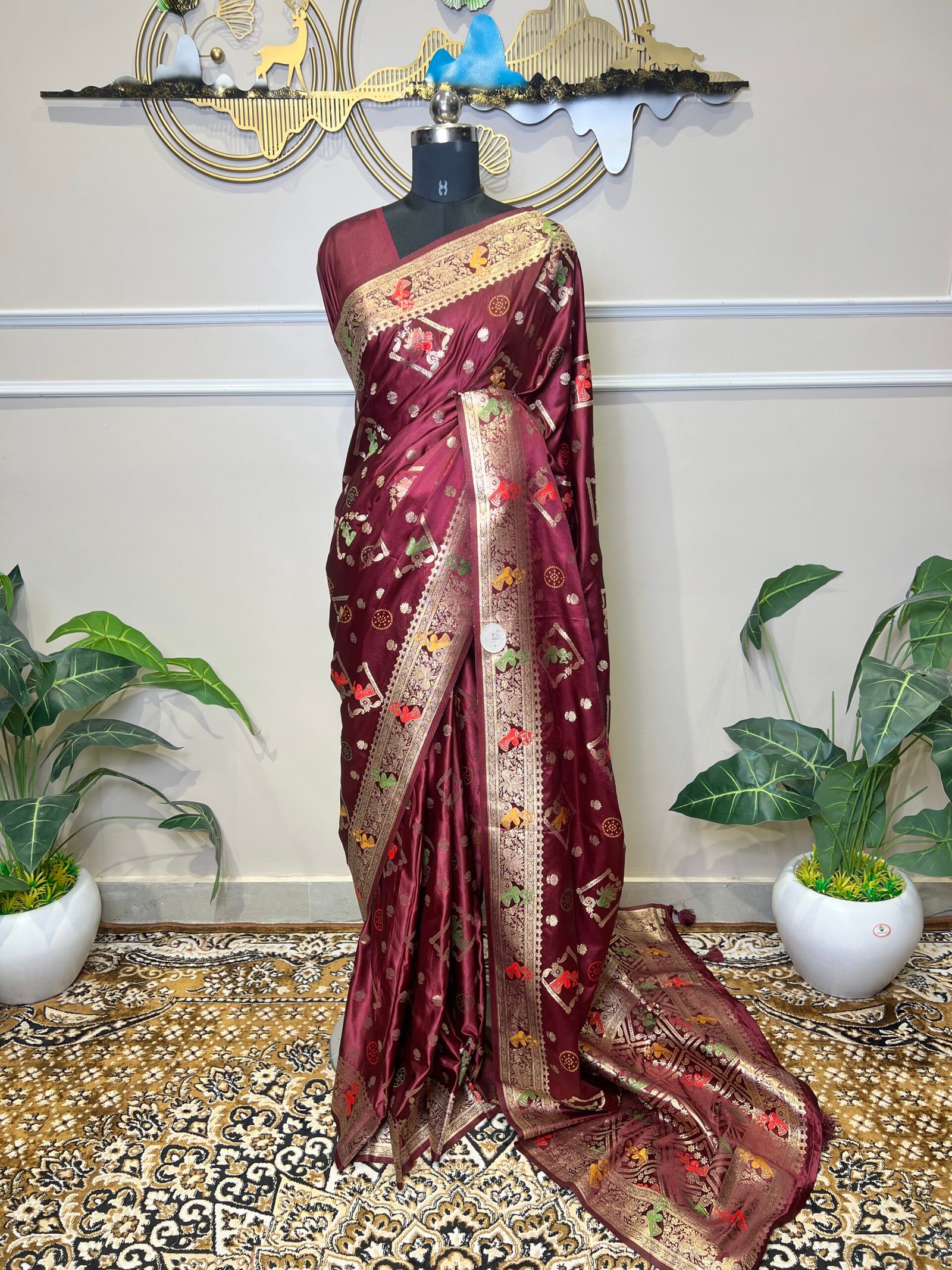 Premium Wine Purple Banarasi Saree with Meenakari Weaving - Image 2