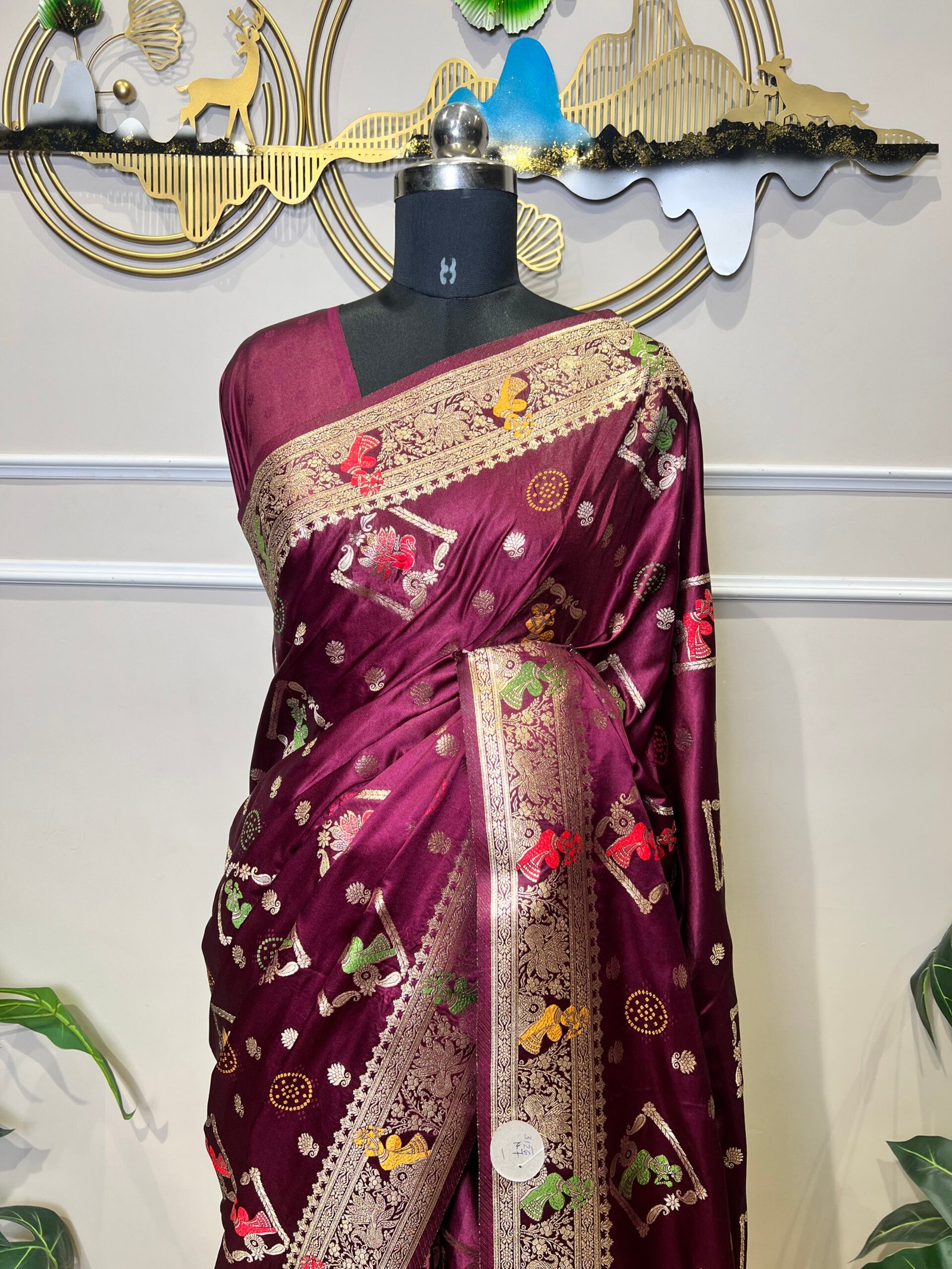 Premium Wine Purple Banarasi Saree with Meenakari Weaving - Image 4