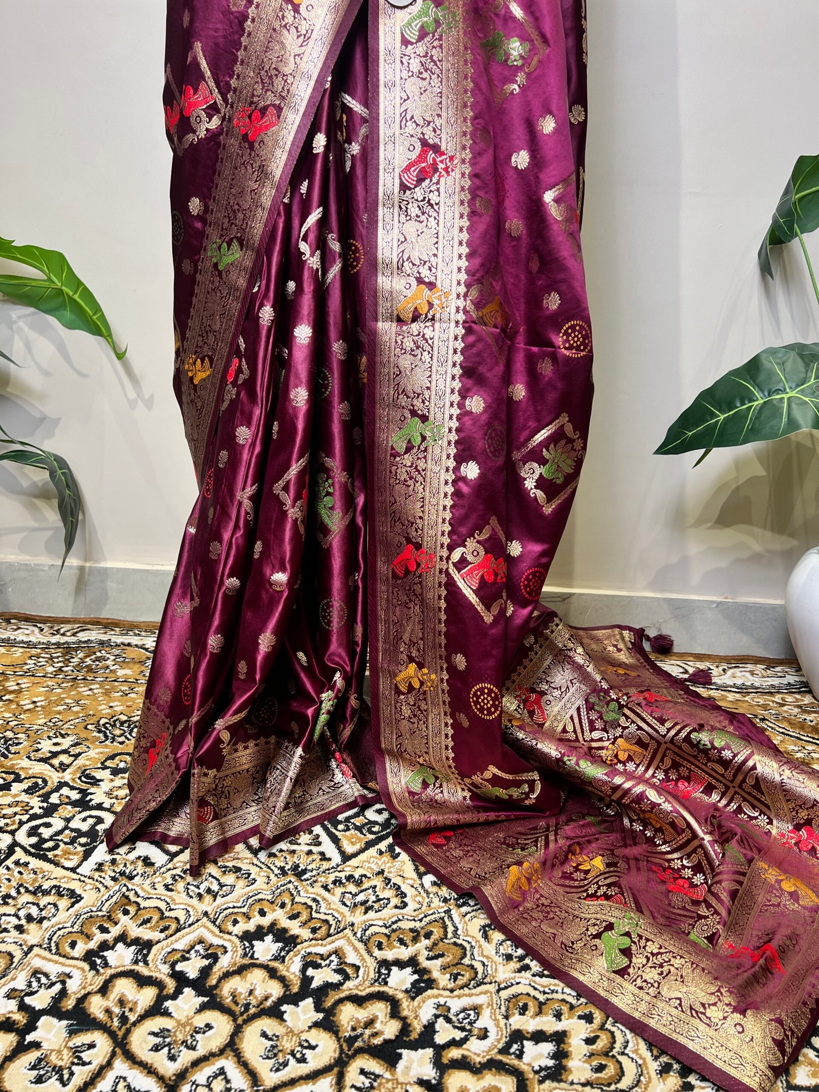 Premium Wine Purple Banarasi Saree with Meenakari Weaving - Image 6