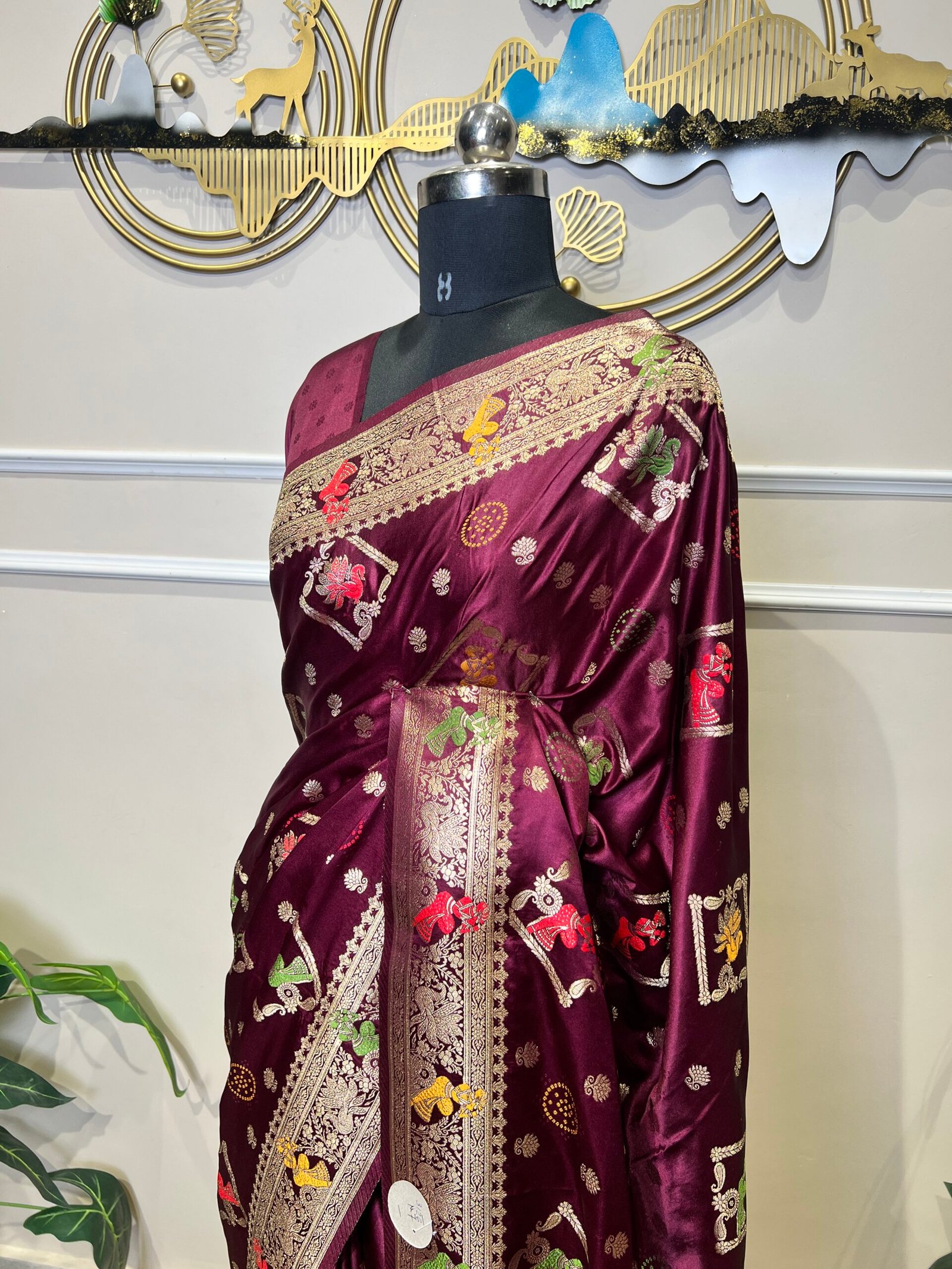 Premium Wine Purple Banarasi Saree with Meenakari Weaving - Image 5