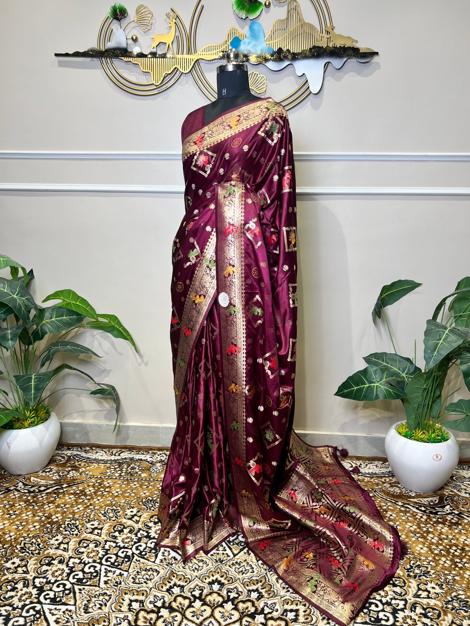 Premium Wine Purple Banarasi Saree with Meenakari Weaving - Image 3