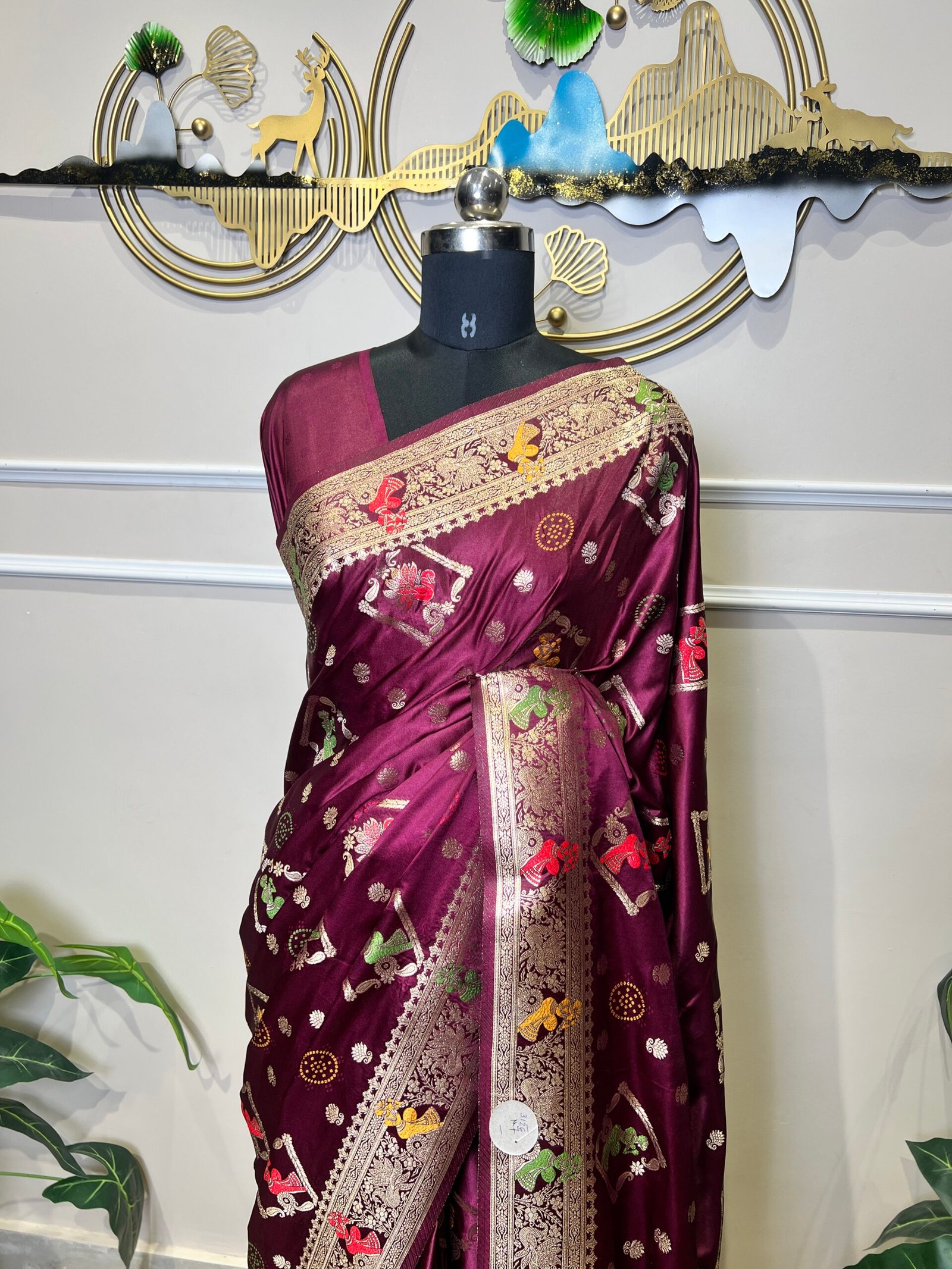 Premium Wine Purple Banarasi Saree with Meenakari Weaving - Image 7