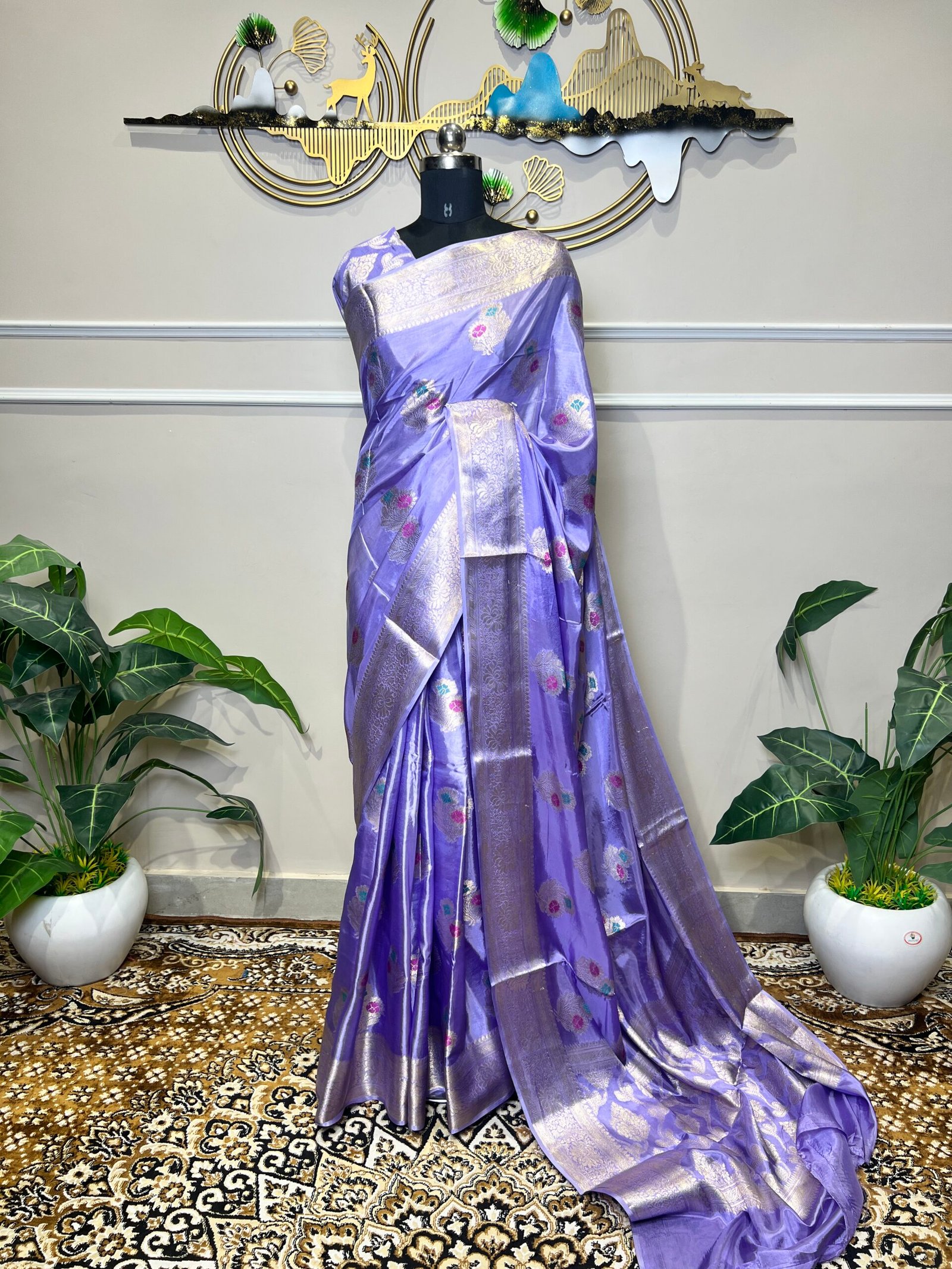 Premium Banarasi Saree with Rich Zari Weaving & Traditional Floral Border - Image 2