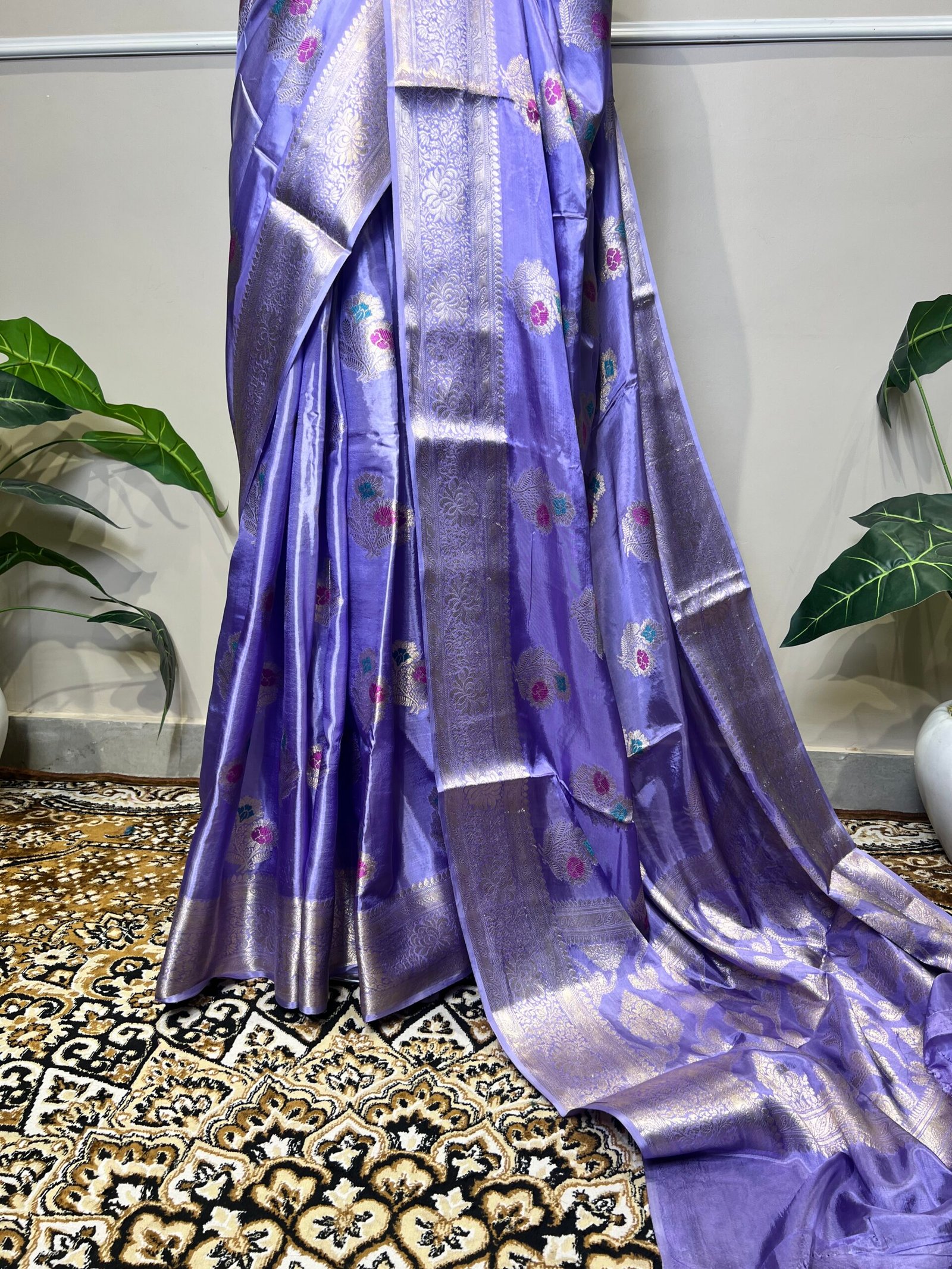 Premium Banarasi Saree with Rich Zari Weaving & Traditional Floral Border - Image 3