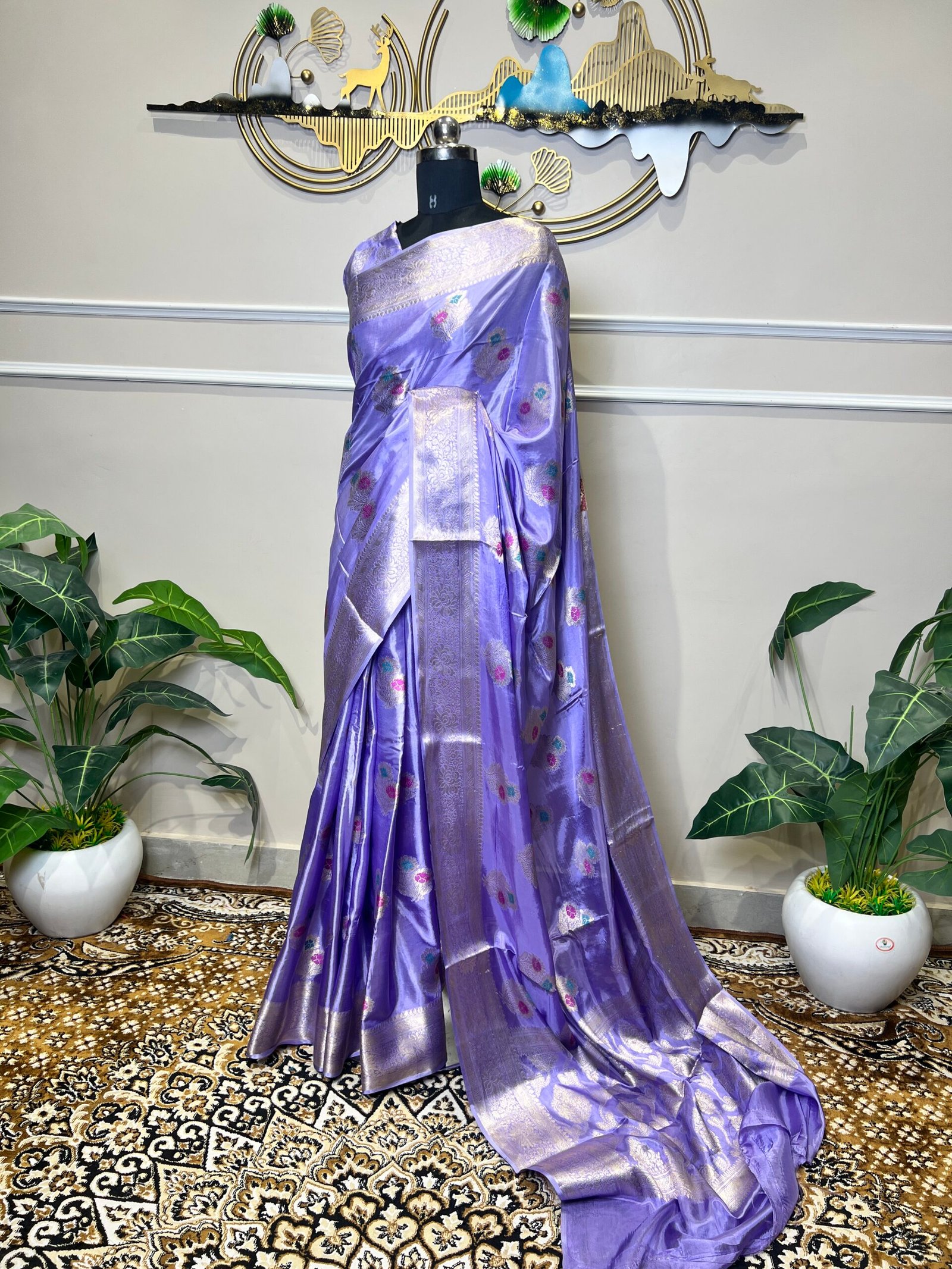 Premium Banarasi Saree with Rich Zari Weaving & Traditional Floral Border - Image 5