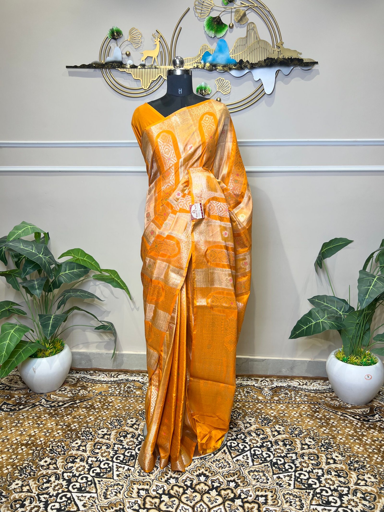 Mustard Yellow Banarasi Silk Saree with Rich Golden Zari Weaving - Image 2