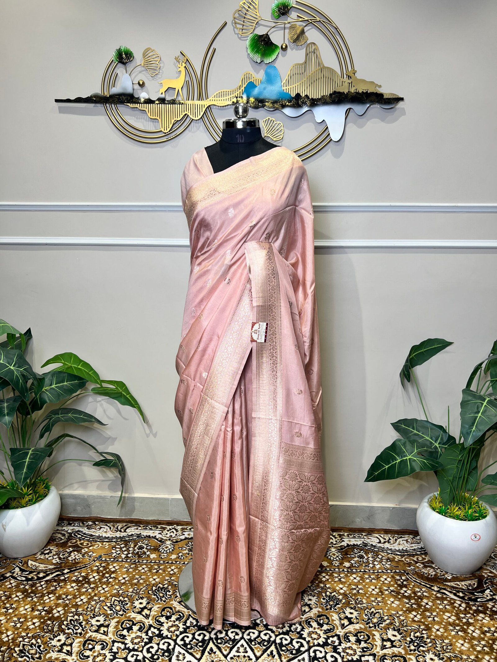 Baby Pink Banarasi Soft Silk Saree with Silver Zari Weaving - Image 2