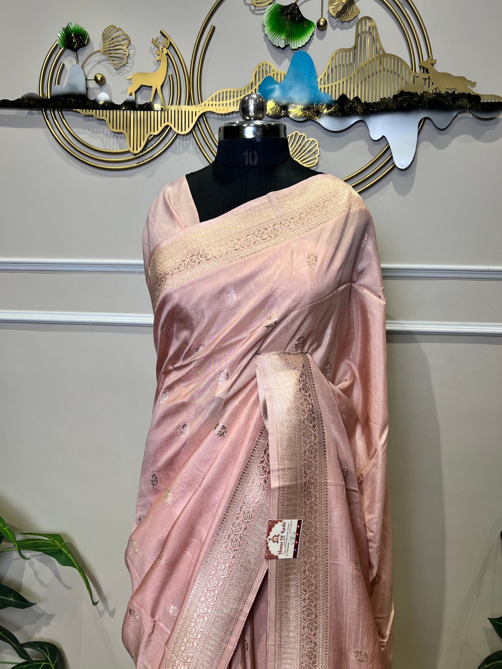 Baby Pink Banarasi Soft Silk Saree with Silver Zari Weaving - Image 3