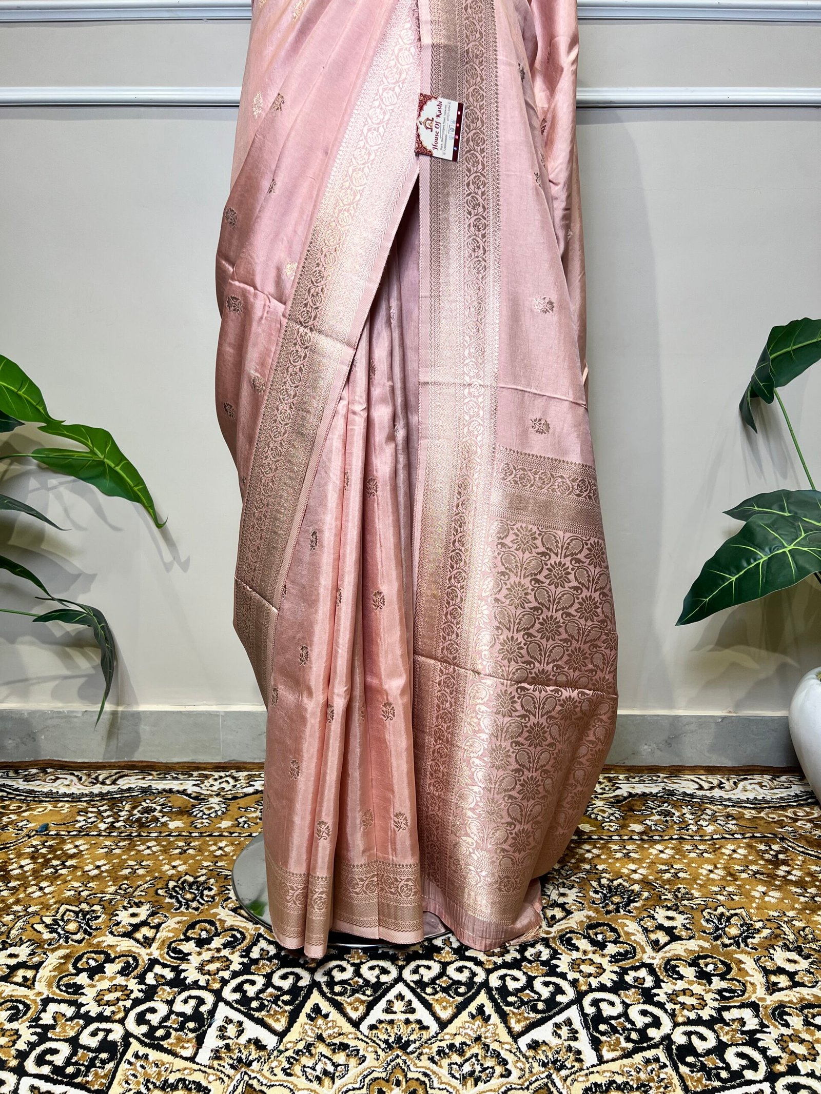 Baby Pink Banarasi Soft Silk Saree with Silver Zari Weaving - Image 4