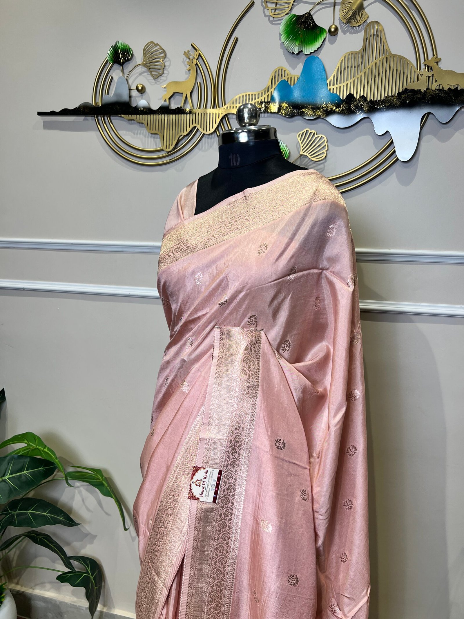 Baby Pink Banarasi Soft Silk Saree with Silver Zari Weaving - Image 5