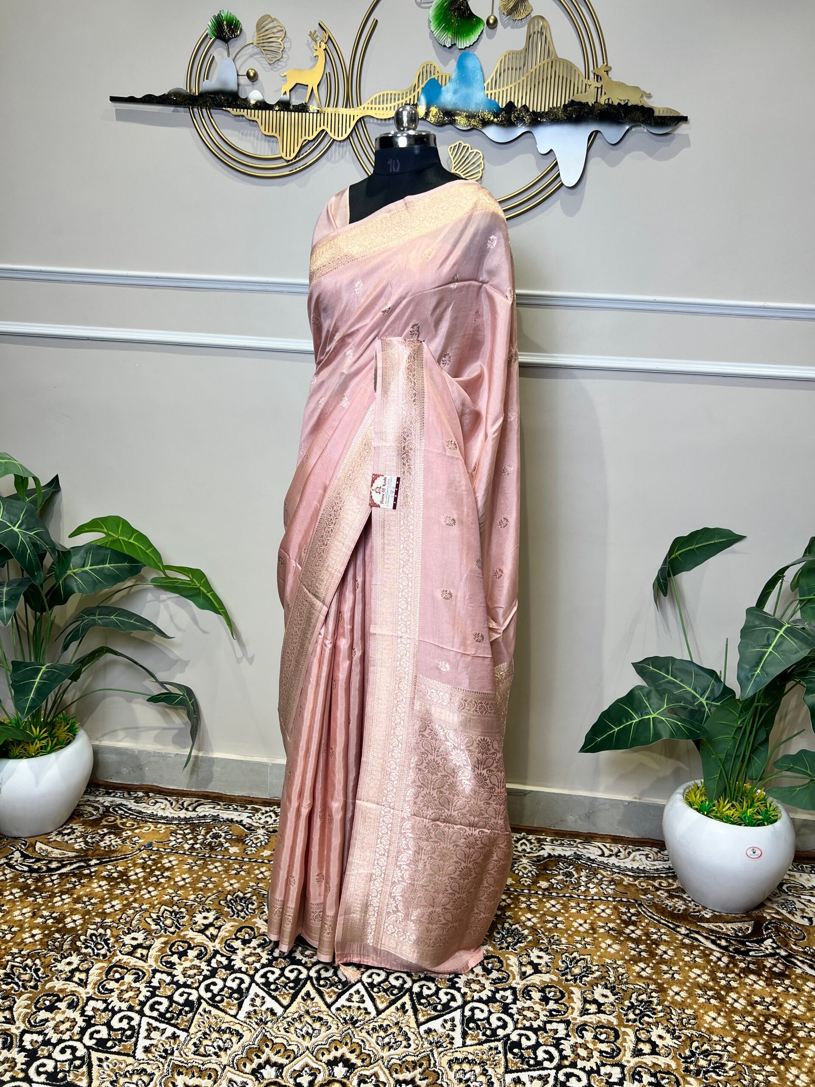 Baby Pink Banarasi Soft Silk Saree with Silver Zari Weaving - Image 6