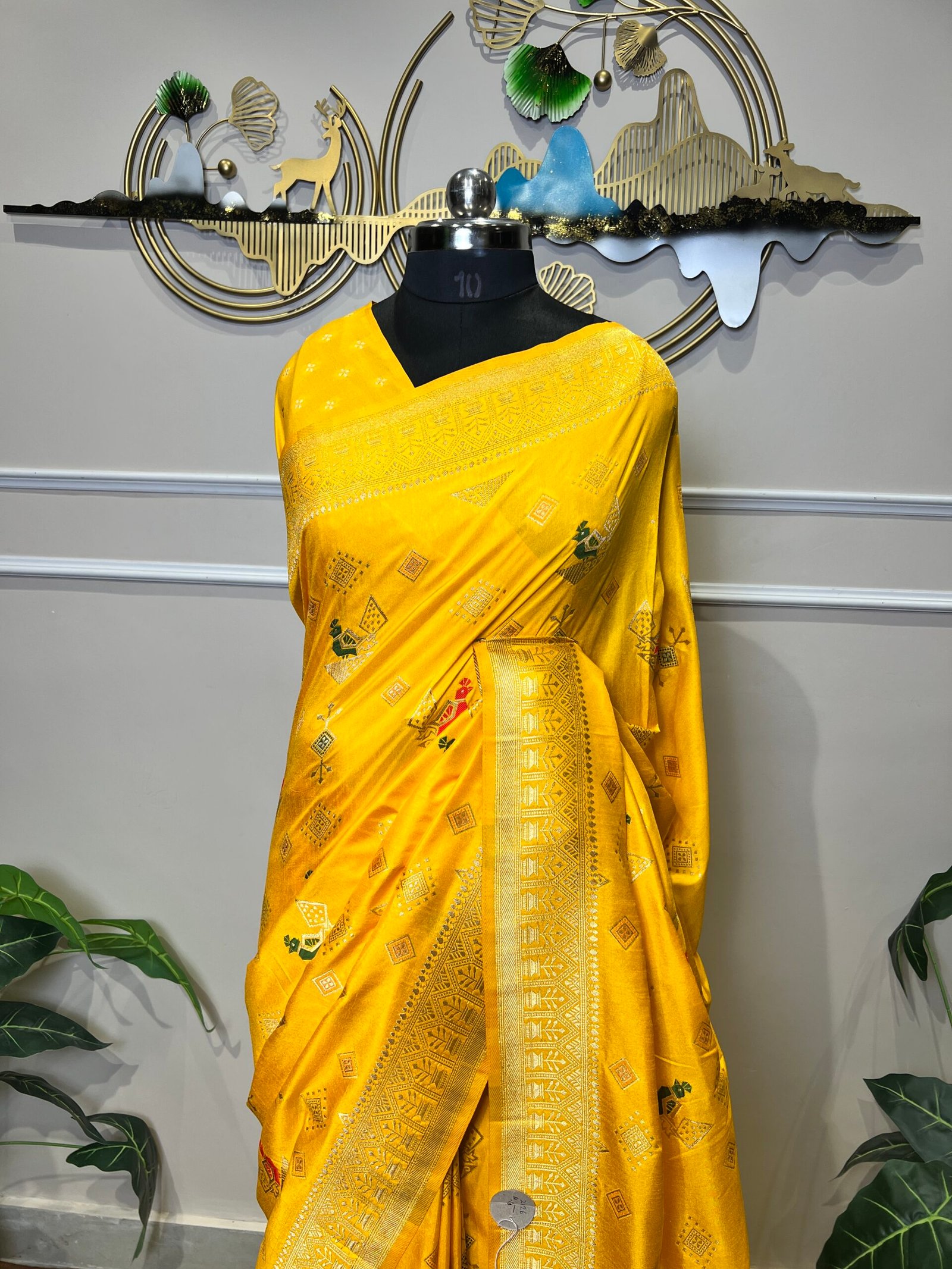 Sunshine Yellow Banarasi Silk Saree with Multicolour Meenakari & Rich Zari Border - Image 7