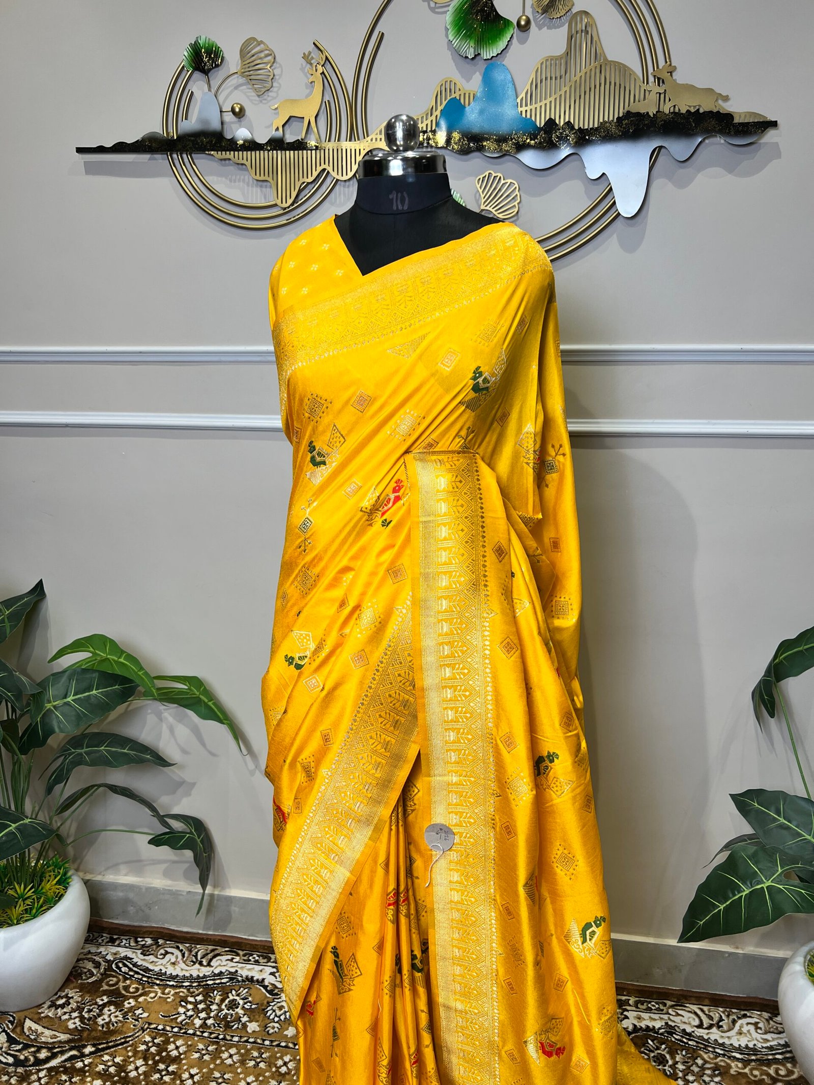 Sunshine Yellow Banarasi Silk Saree with Multicolour Meenakari & Rich Zari Border - Image 5