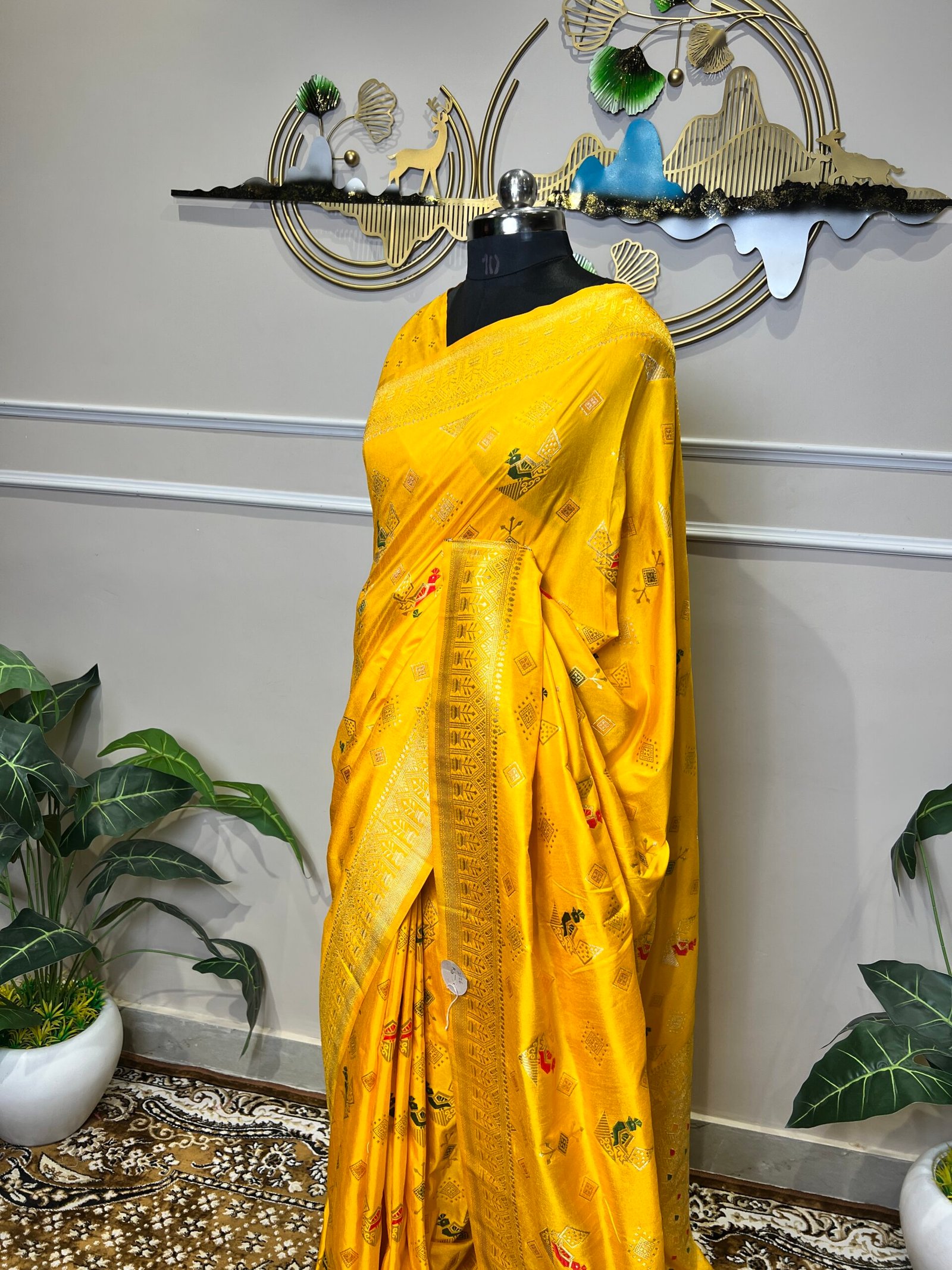 Sunshine Yellow Banarasi Silk Saree with Multicolour Meenakari & Rich Zari Border - Image 3