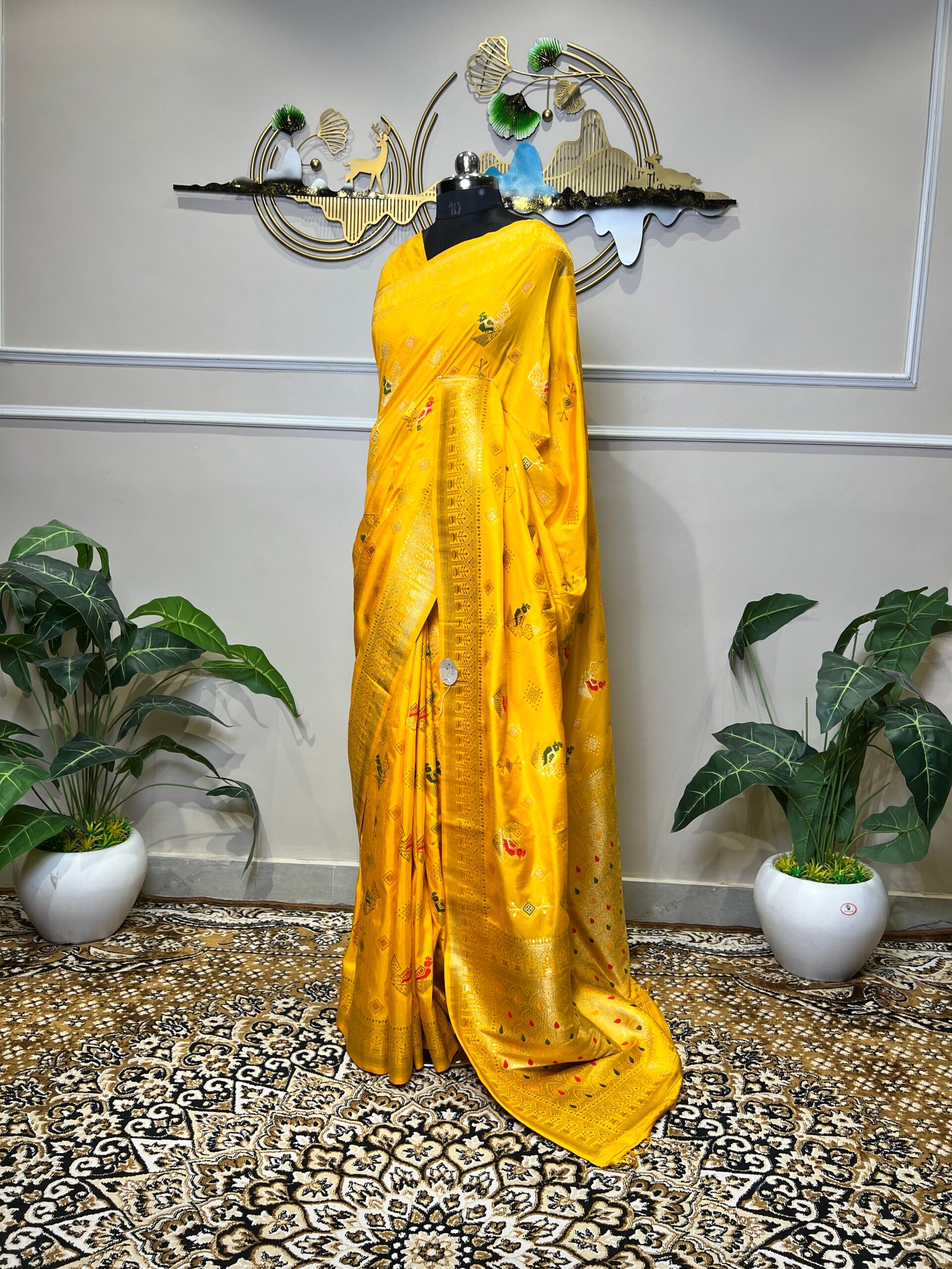 Sunshine Yellow Banarasi Silk Saree with Multicolour Meenakari & Rich Zari Border - Image 6
