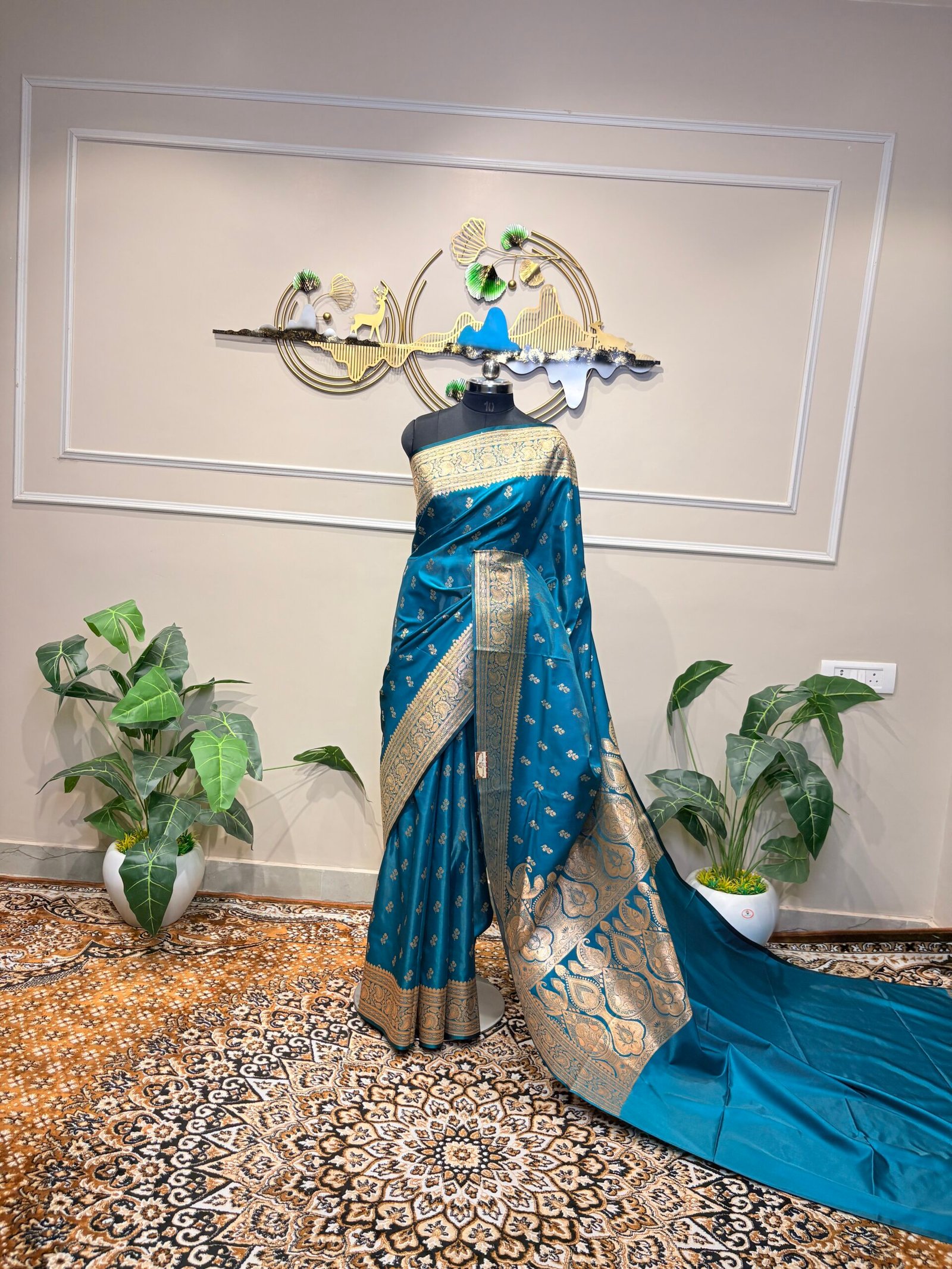 Teal Blue Banarasi Zari Saree - Image 2