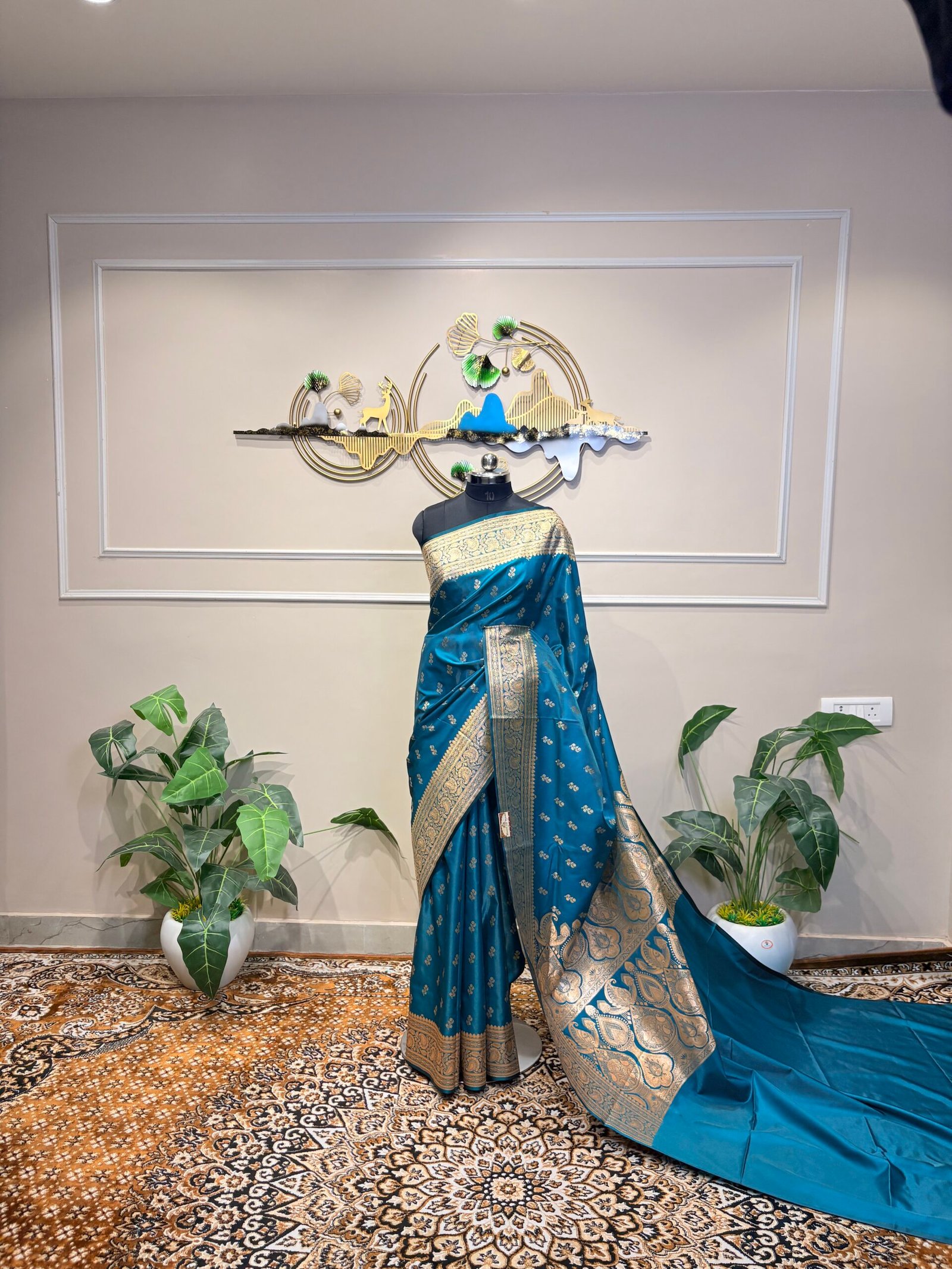 Teal Blue Banarasi Zari Saree - Image 7