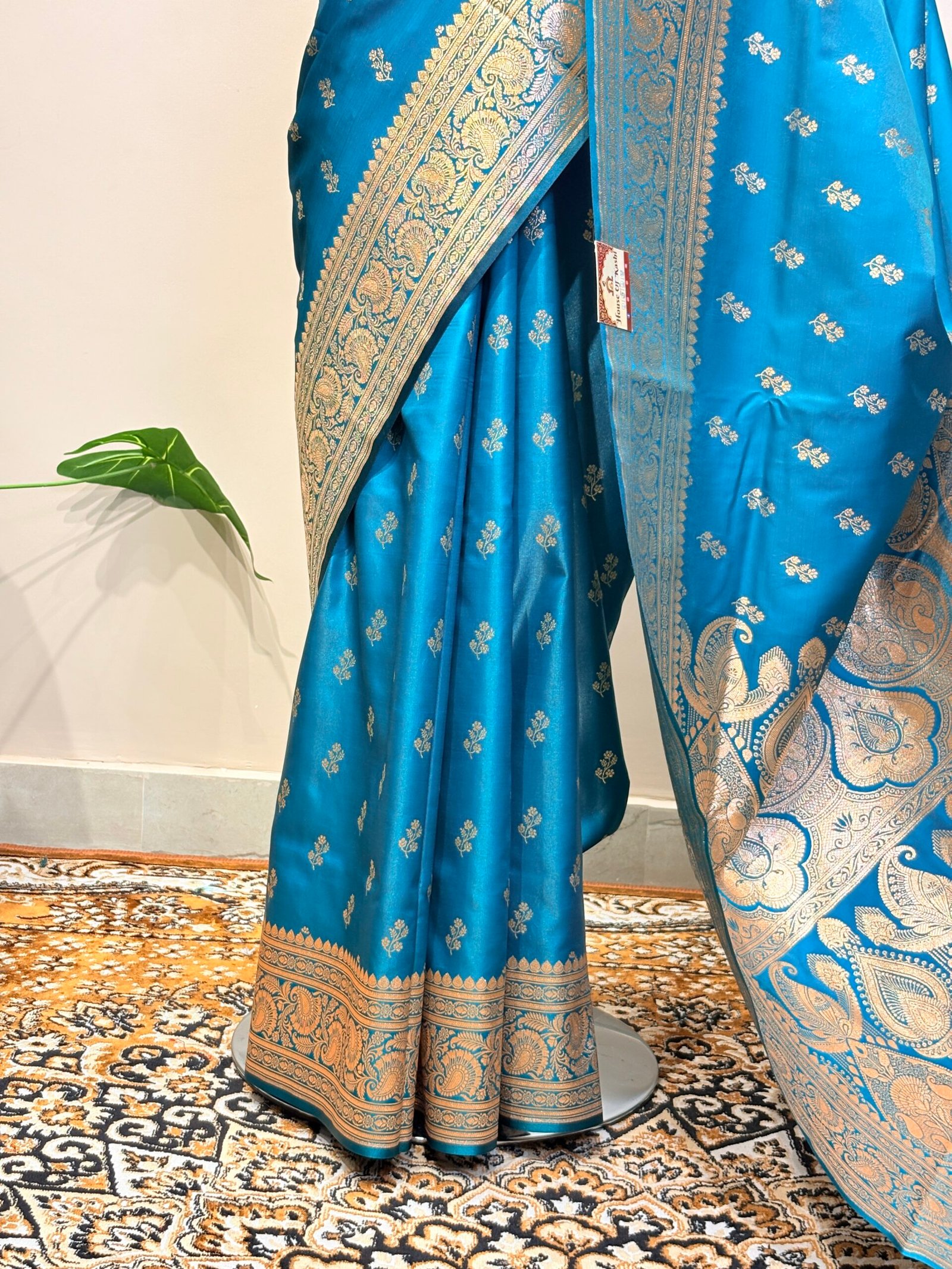 Teal Blue Banarasi Zari Saree - Image 4