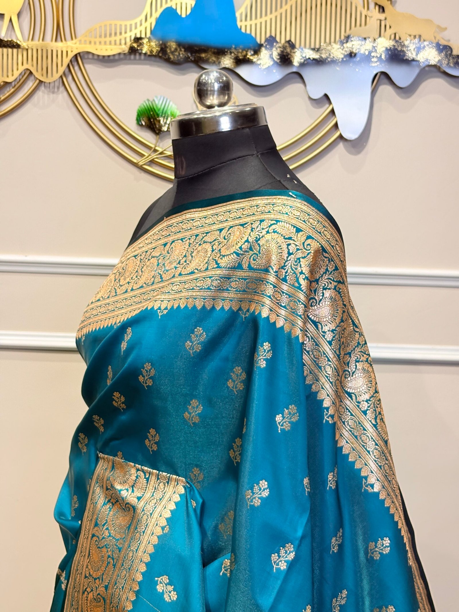 Teal Blue Banarasi Zari Saree - Image 5