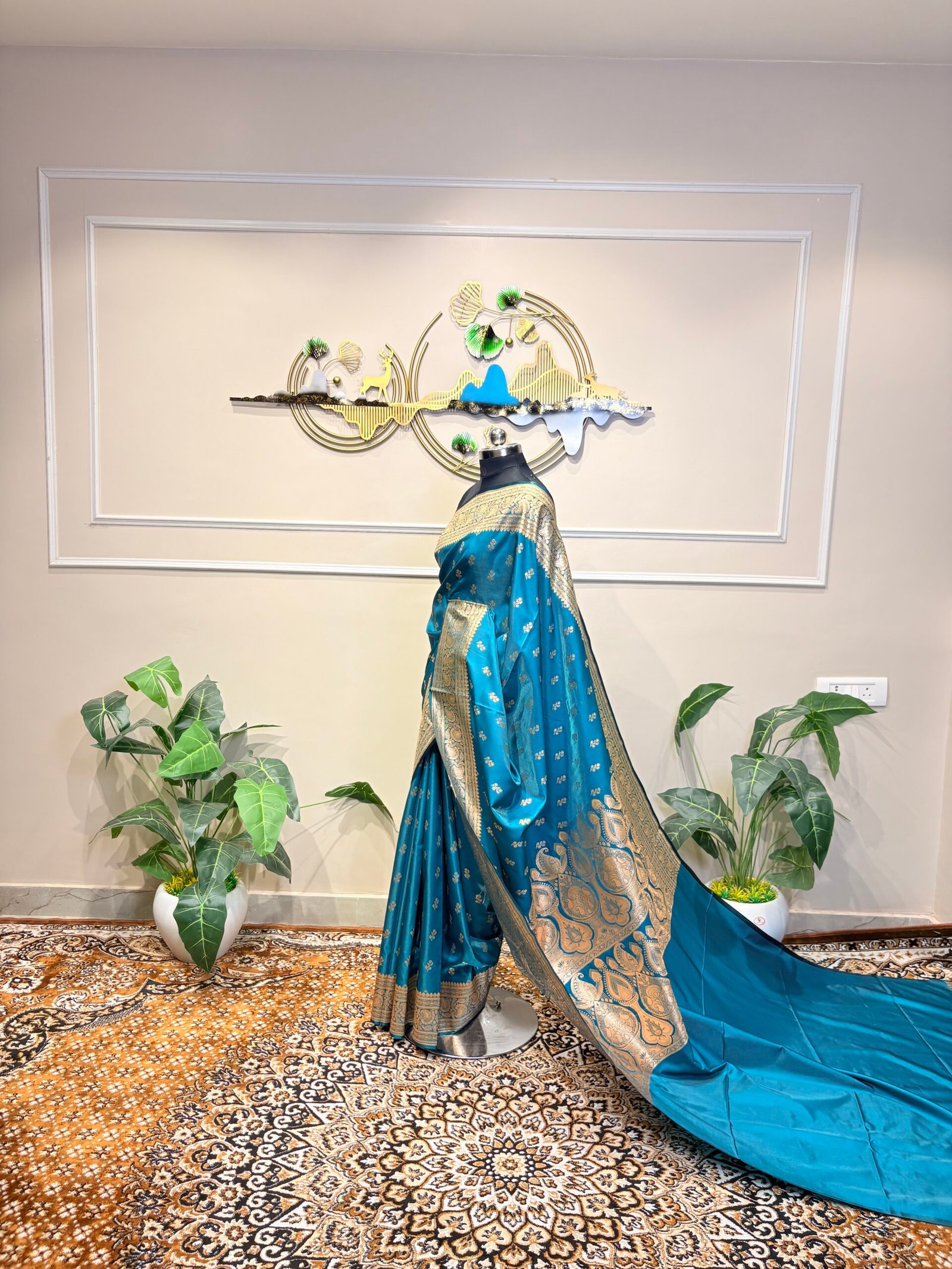 Teal Blue Banarasi Zari Saree - Image 6