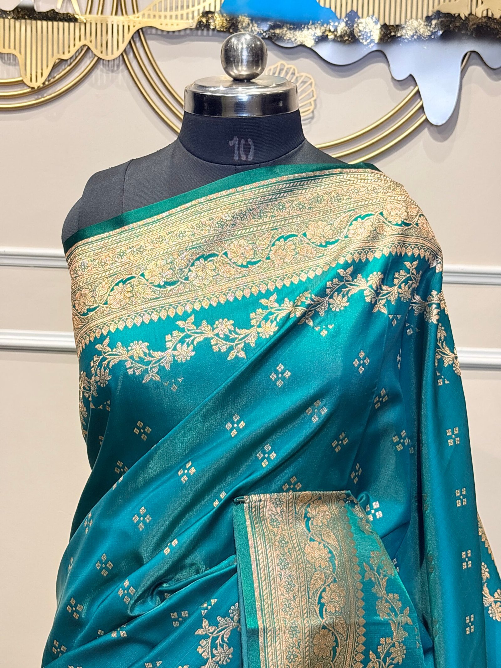 Teal Blue Banarasi Silk Saree - Image 7
