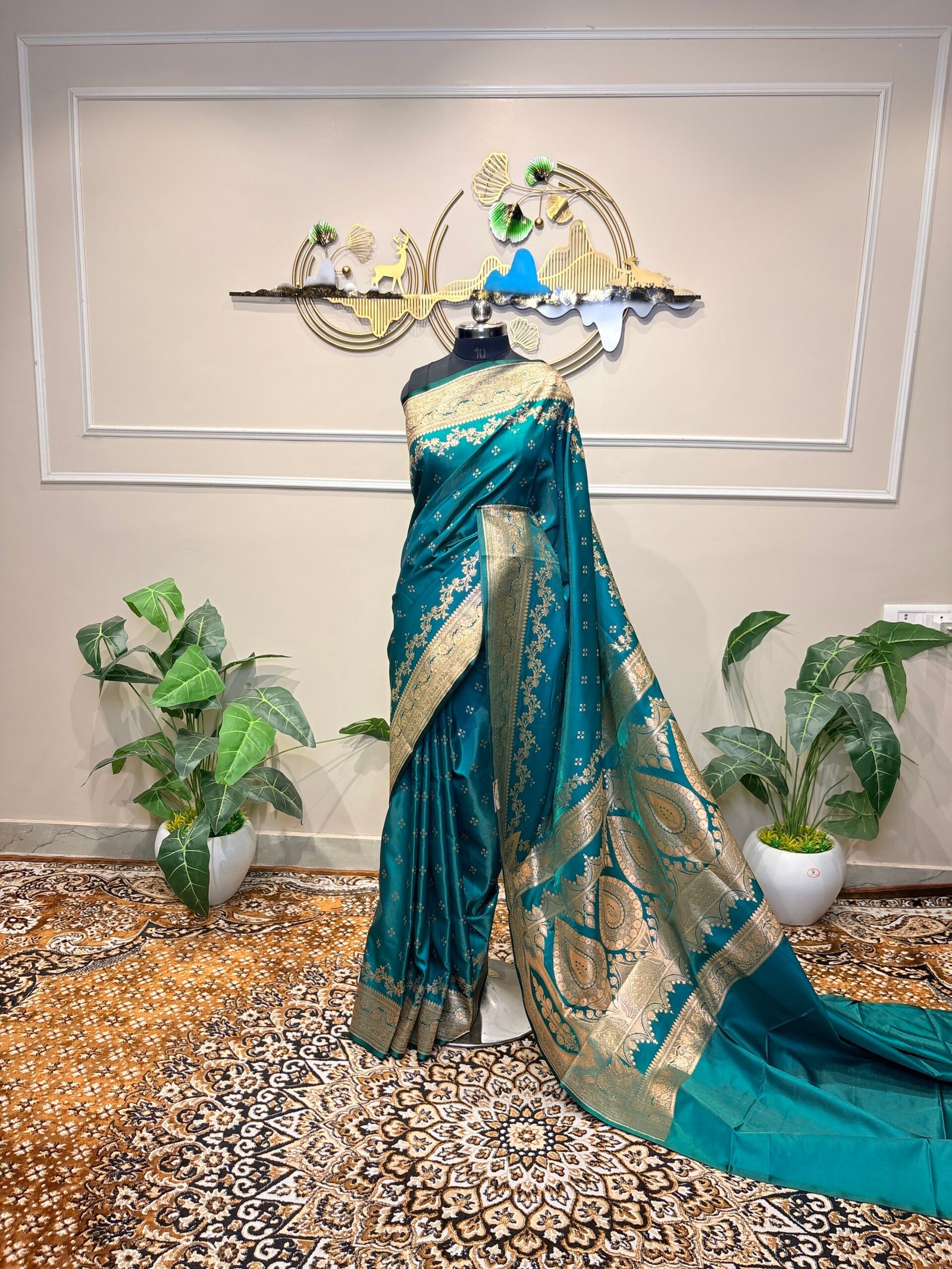 Teal Blue Banarasi Silk Saree - Image 2