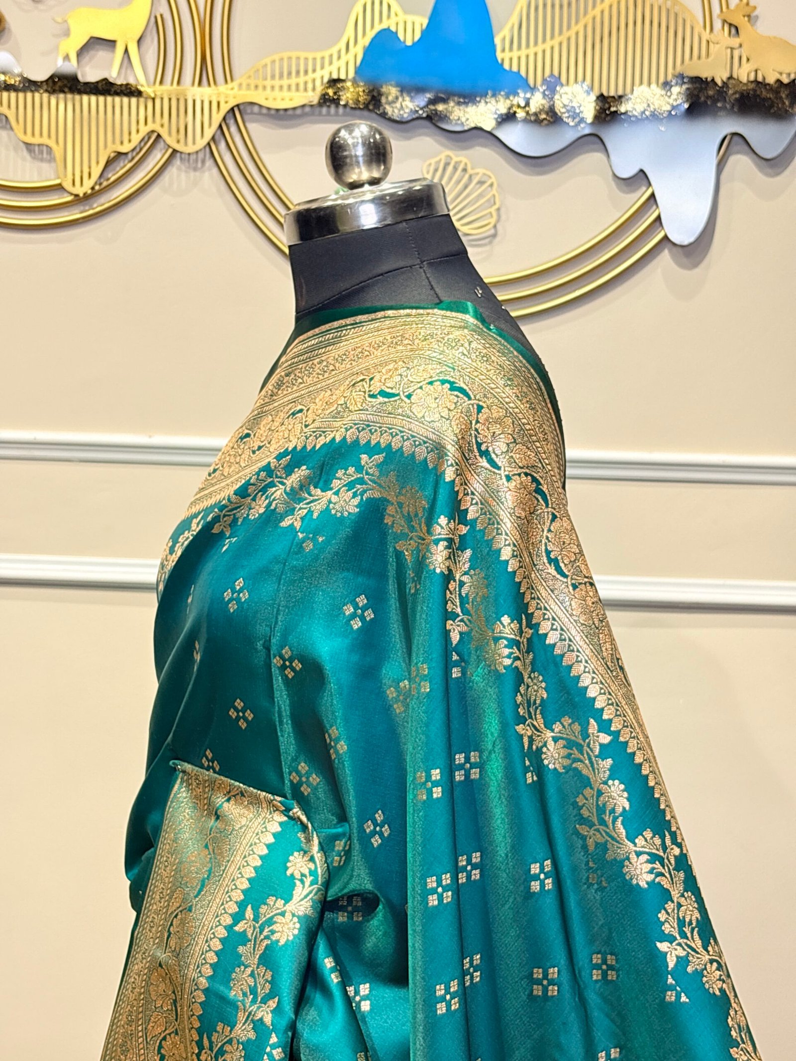 Teal Blue Banarasi Silk Saree - Image 6