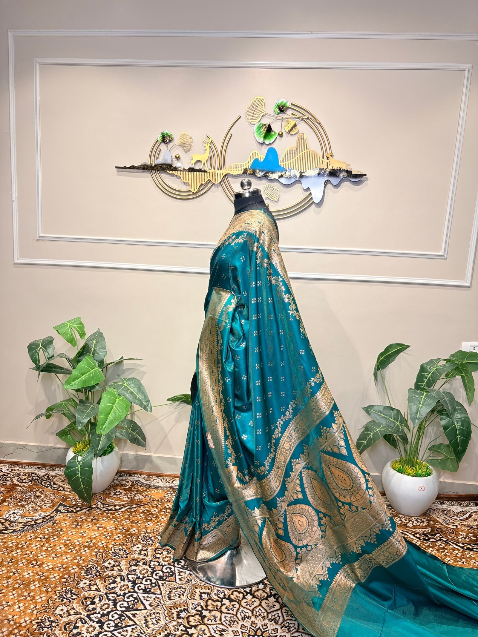 Teal Blue Banarasi Silk Saree - Image 3