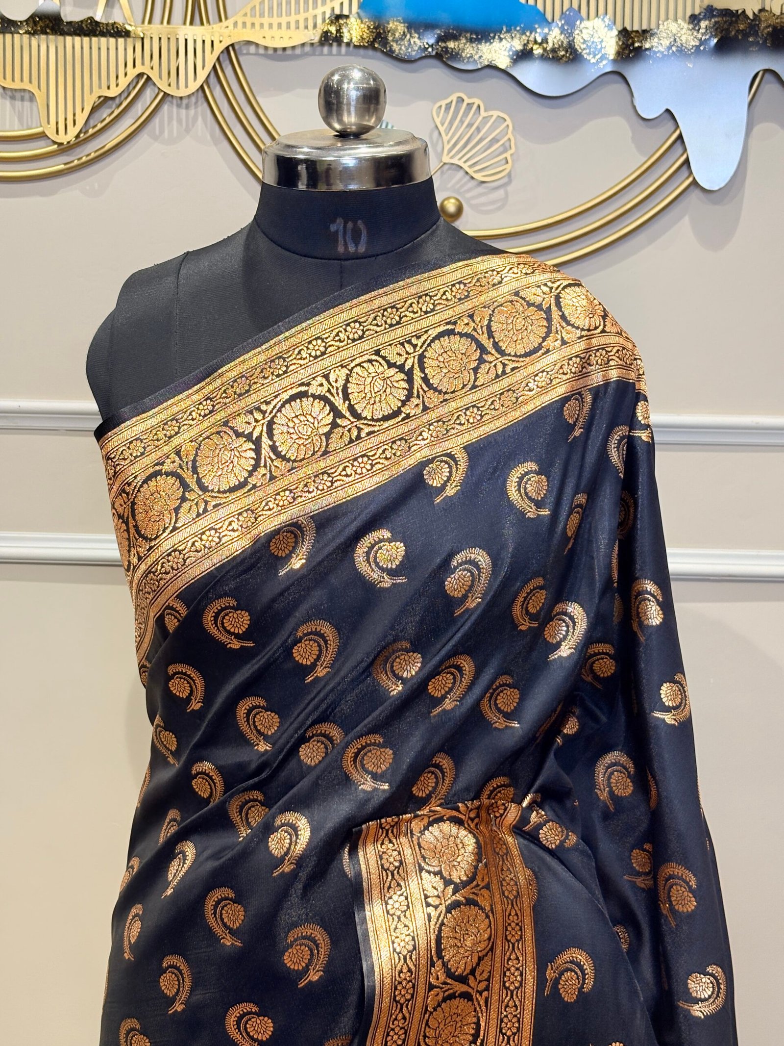 Deep Maroon Banarasi Katan Silk Saree with Antique Gold Zari Paisley Weaving - Image 8