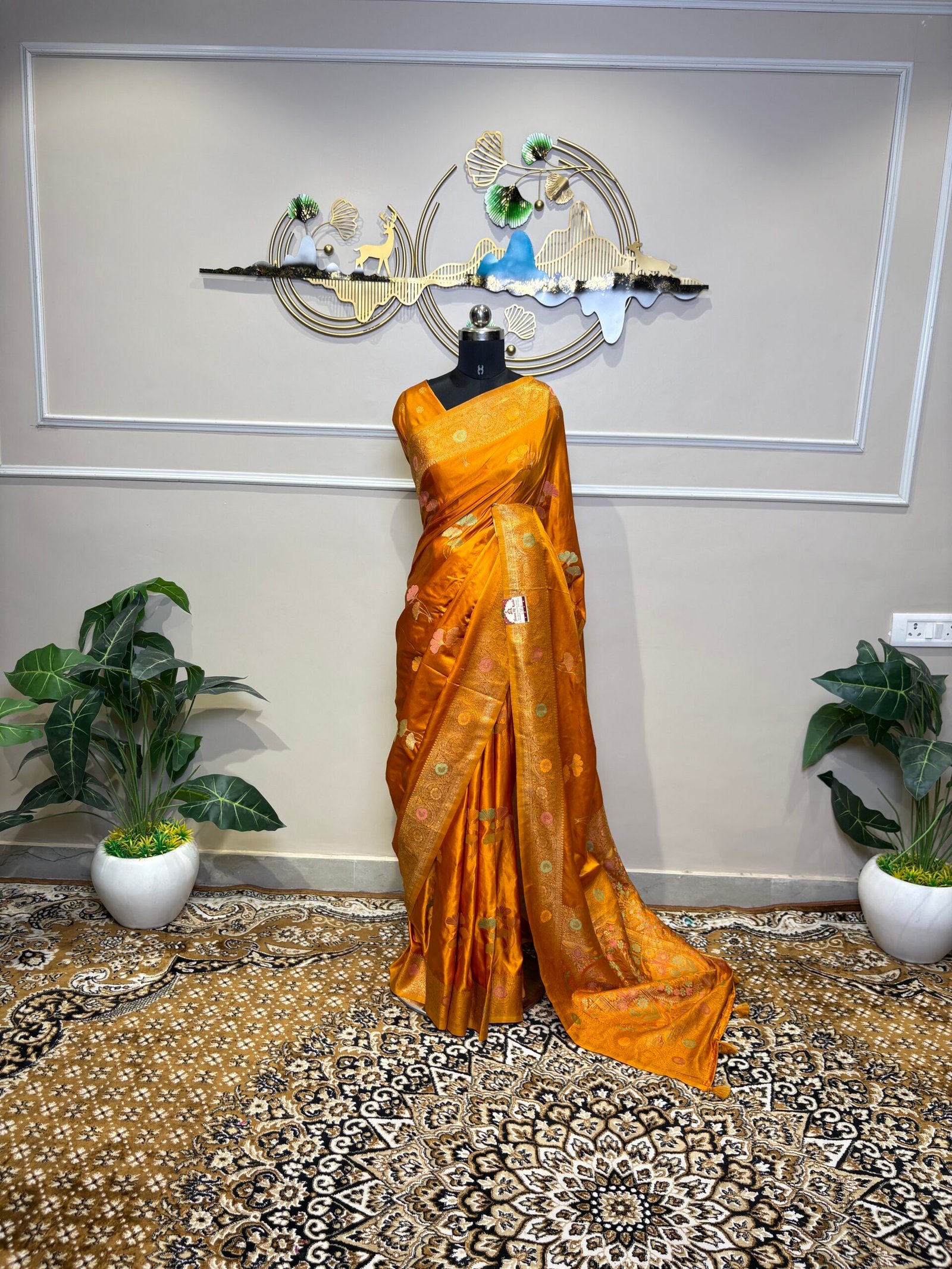 Mushroo Satin Banarasi Saree – Antique Golden Mustard - Image 2