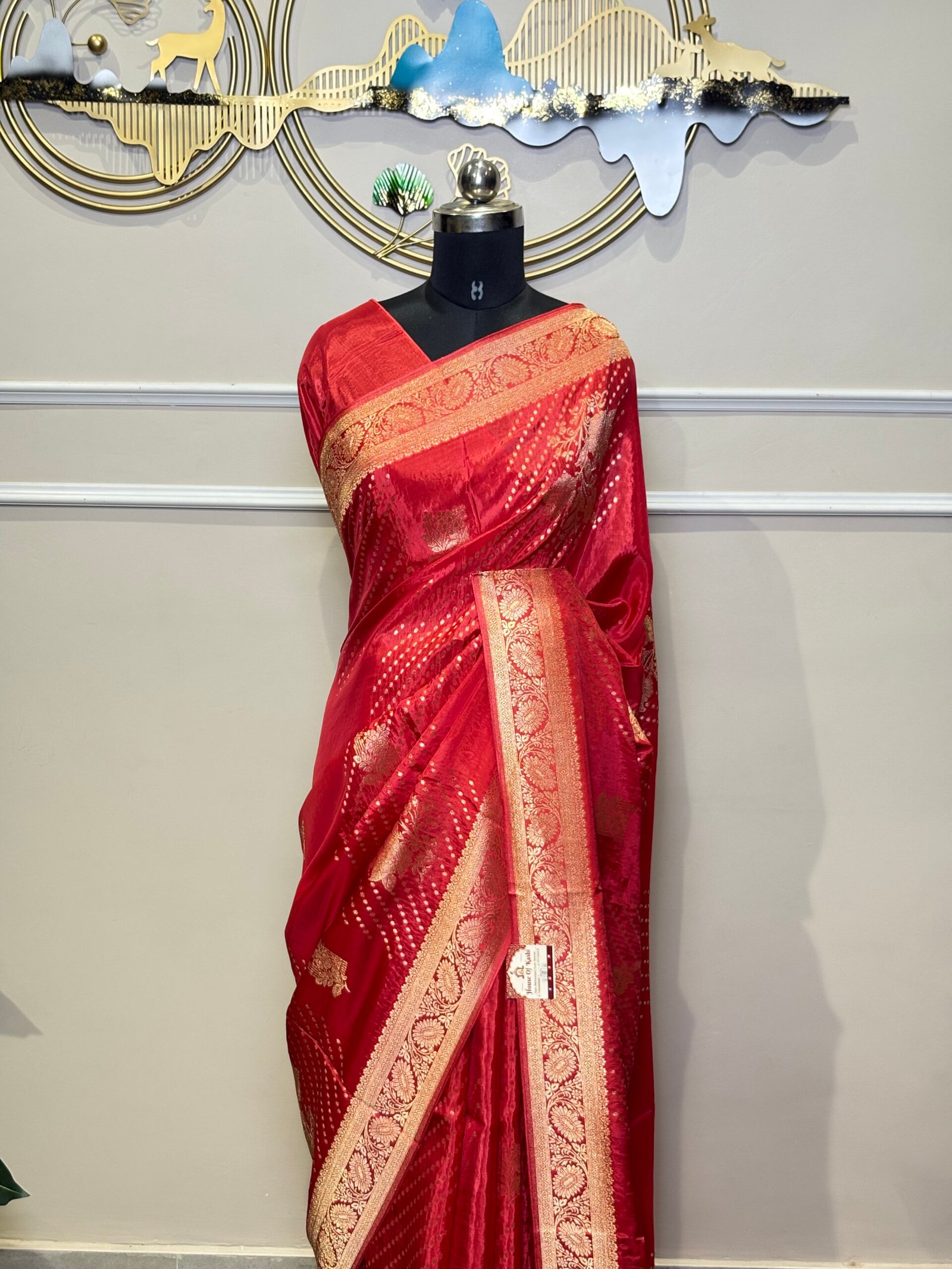 Viscose Banarasi Saree – Ruby Red with Golden Zari - Image 5