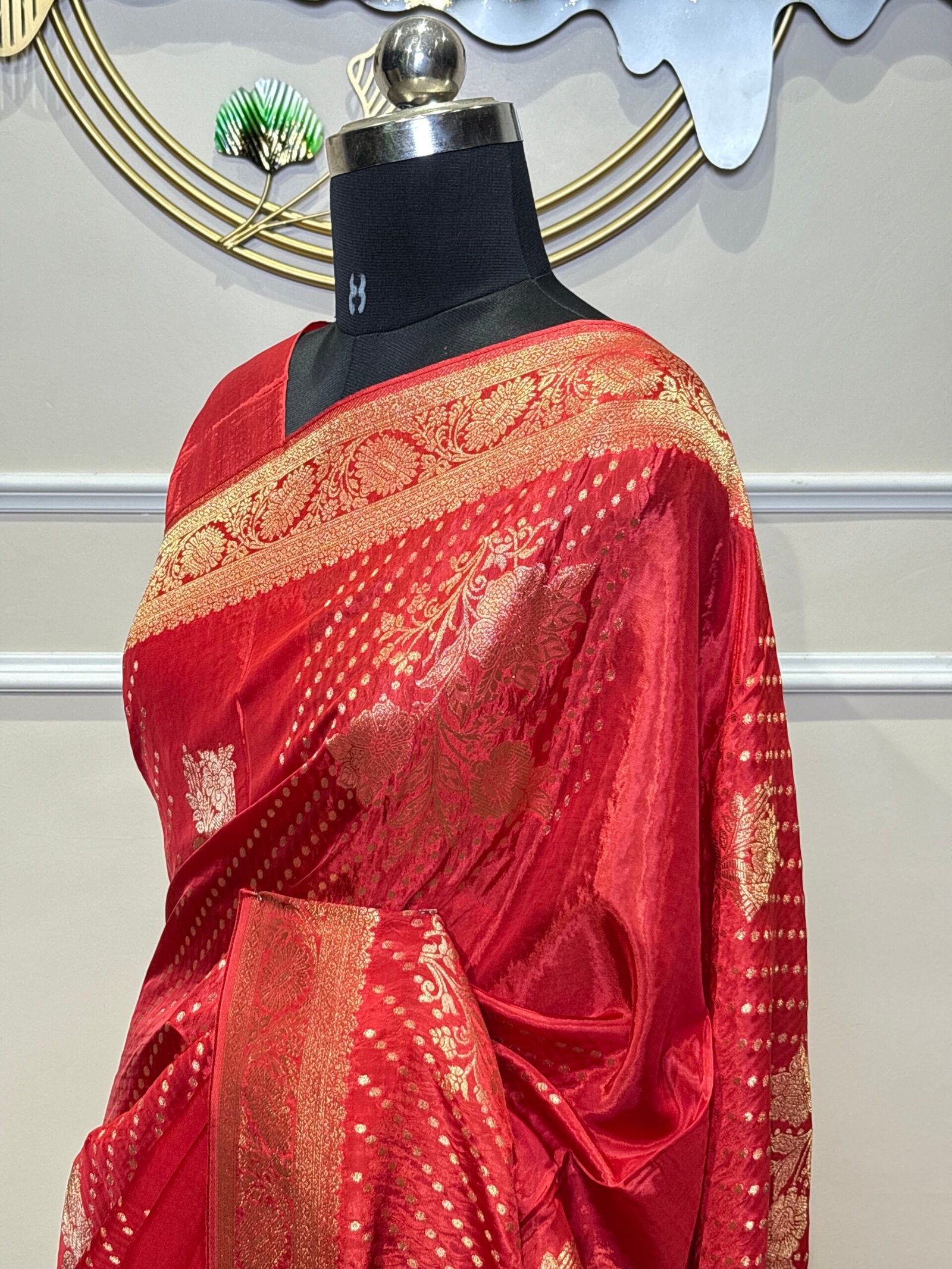 Viscose Banarasi Saree – Ruby Red with Golden Zari - Image 4