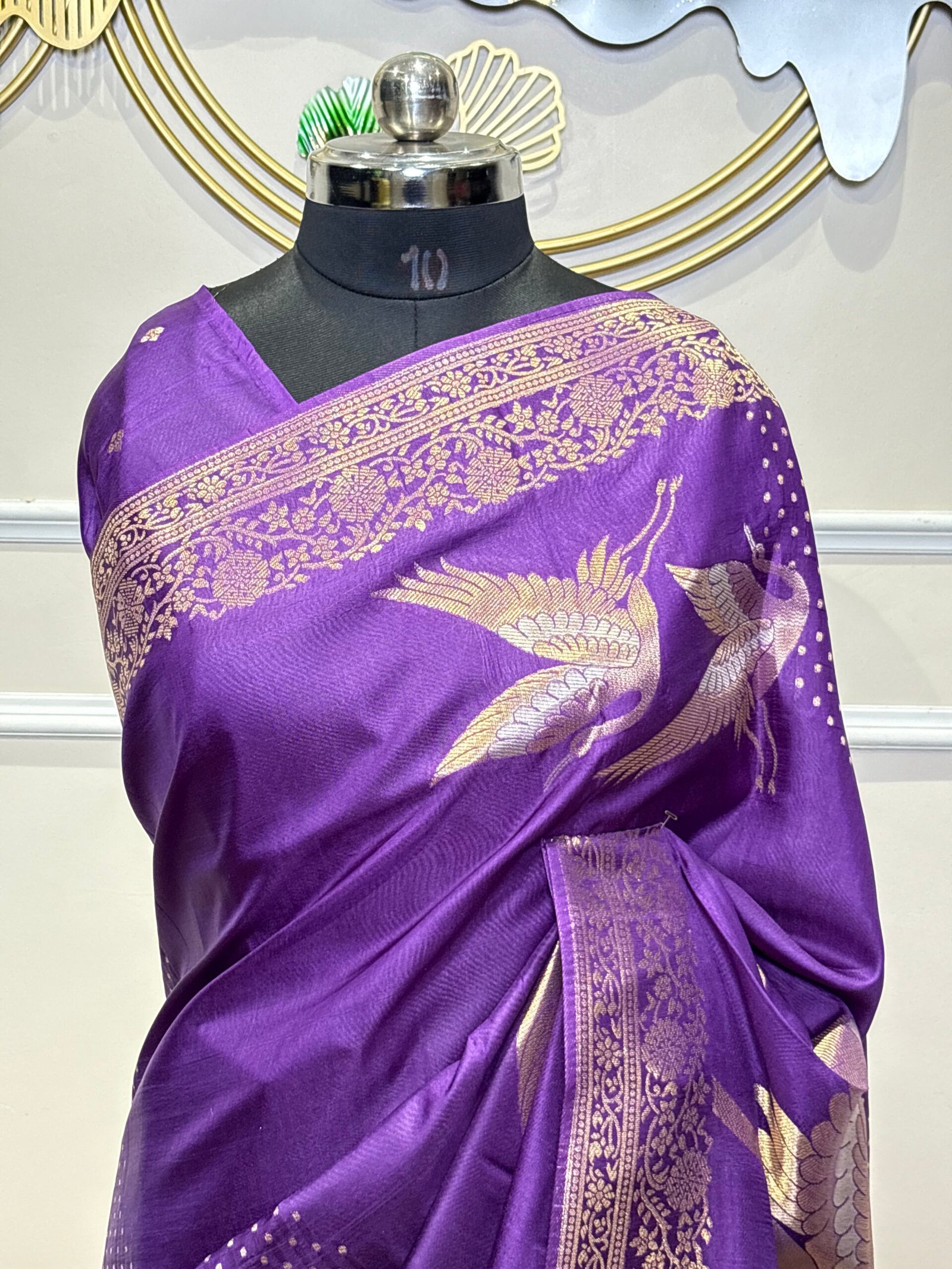 Viscose Banarasi Saree – Royal Purple with Golden Zari - Image 4