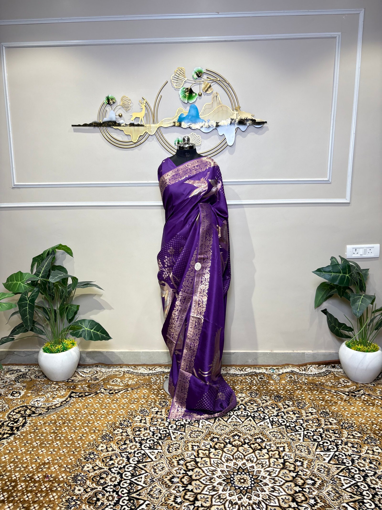 Viscose Banarasi Saree – Royal Purple with Golden Zari - Image 2
