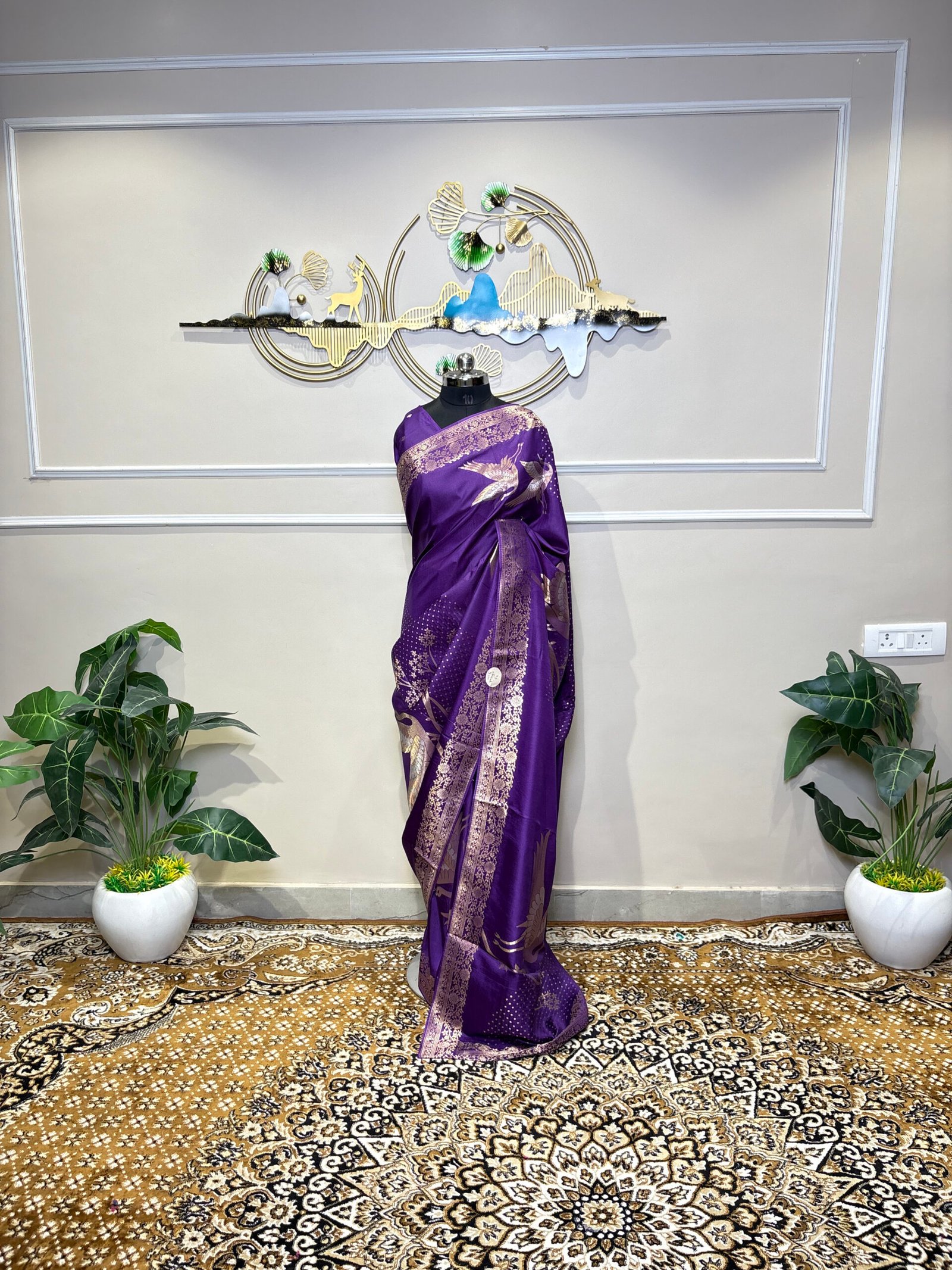 Viscose Banarasi Saree – Royal Purple with Golden Zari - Image 3
