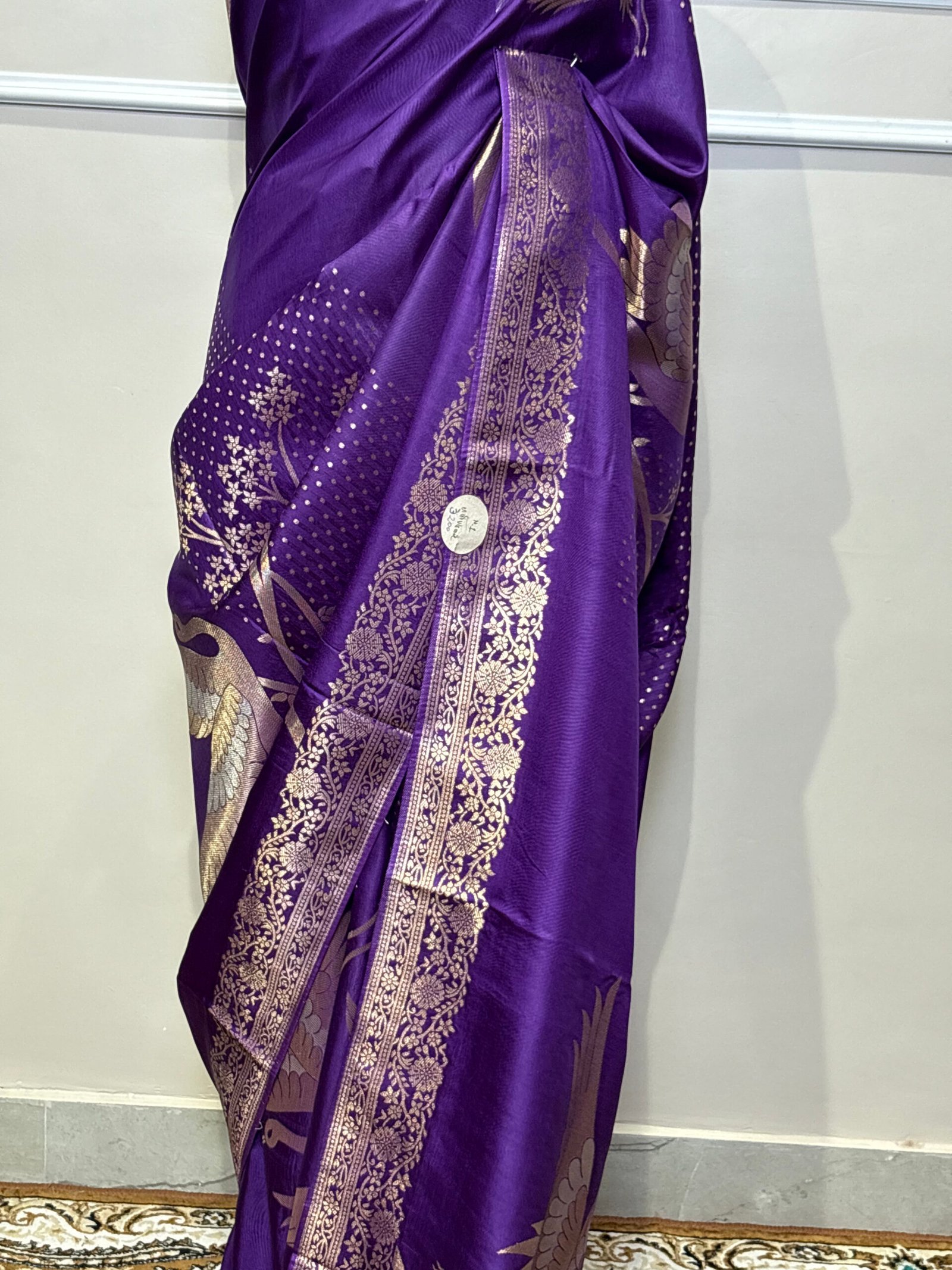 Viscose Banarasi Saree – Royal Purple with Golden Zari - Image 6