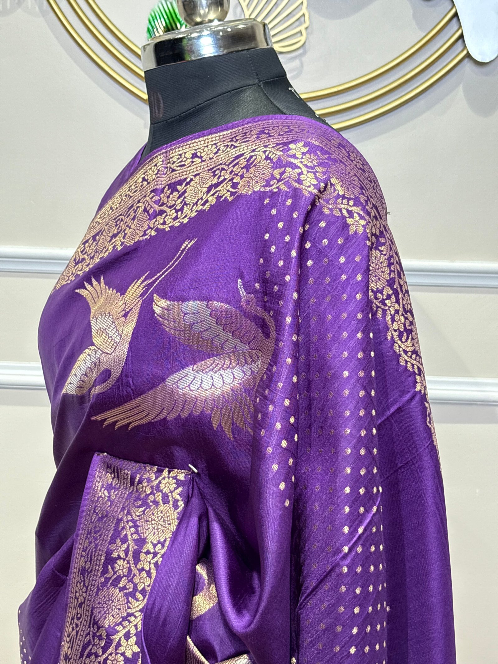 Viscose Banarasi Saree – Royal Purple with Golden Zari - Image 7