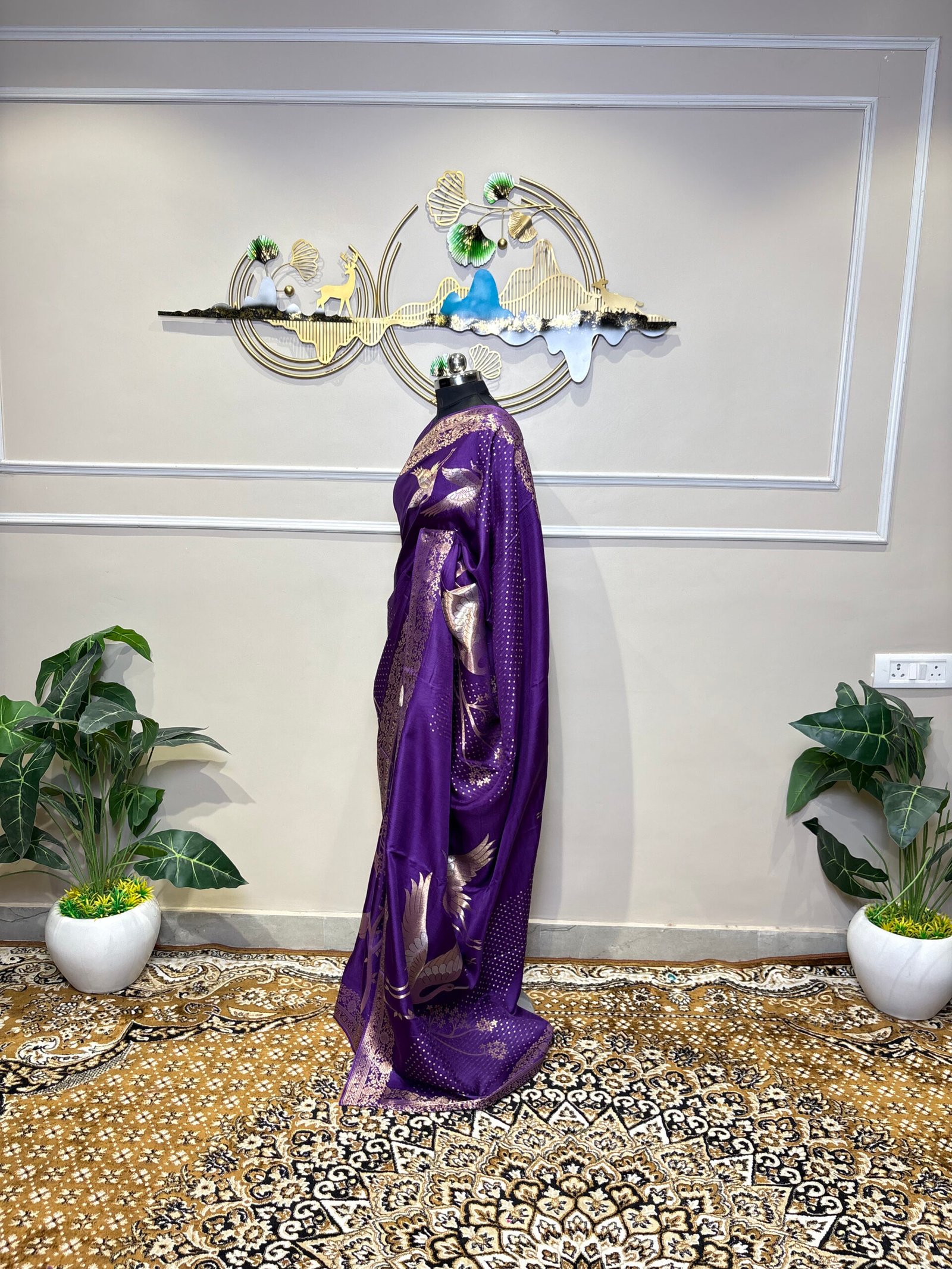 Viscose Banarasi Saree – Royal Purple with Golden Zari - Image 5