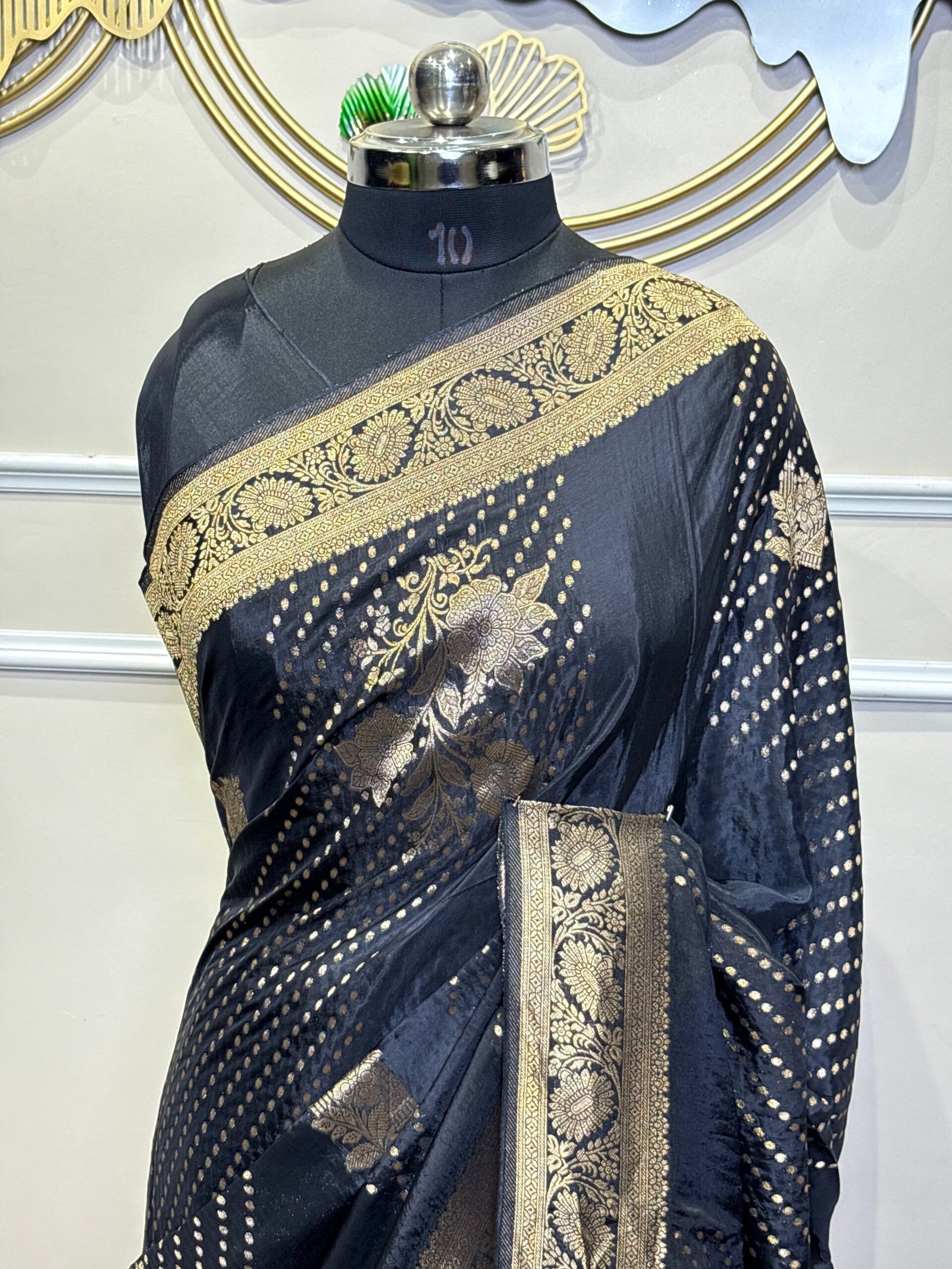 viscose Banarasi Saree – Golden Zari Black - Image 7
