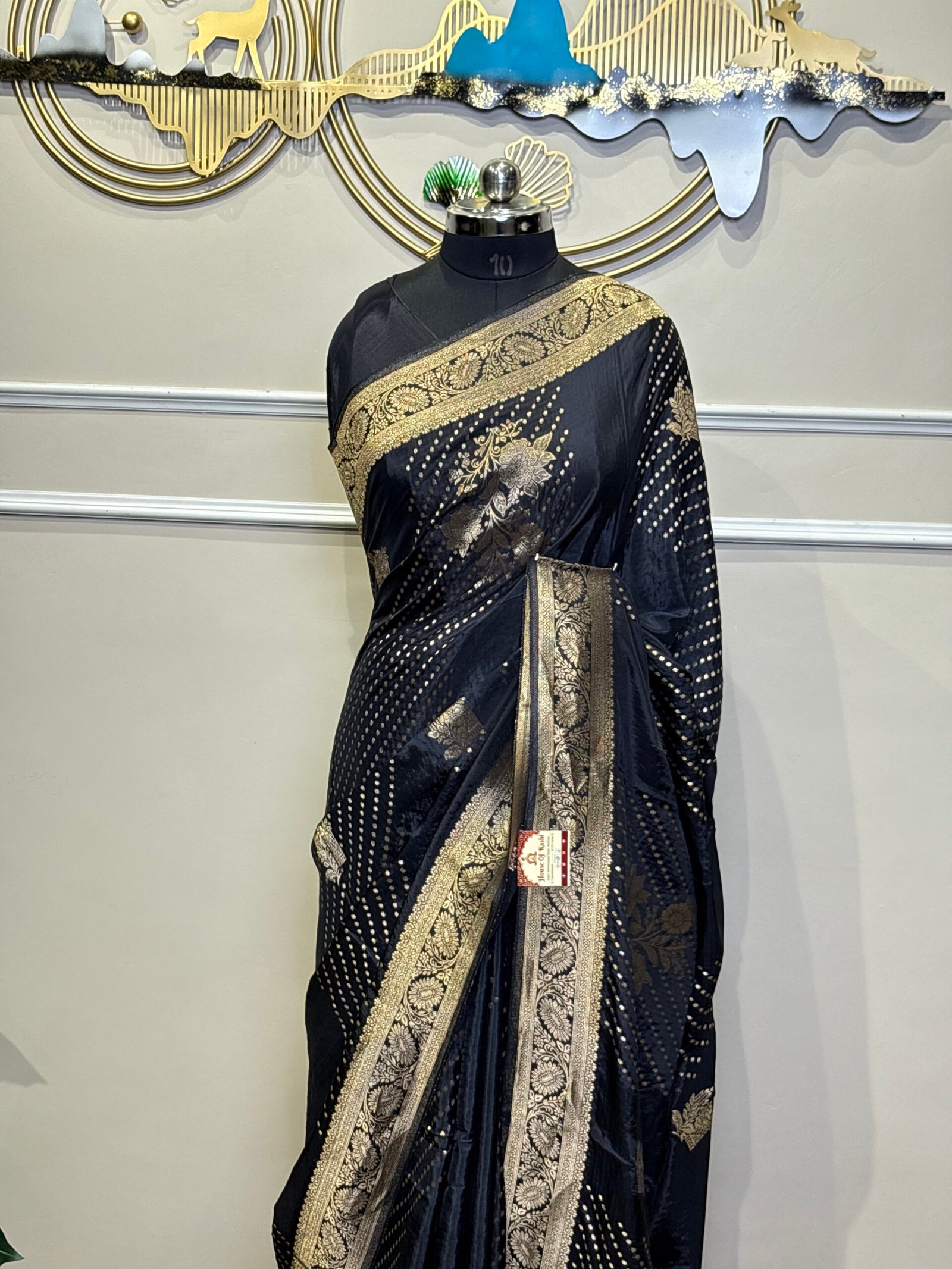 viscose Banarasi Saree – Golden Zari Black - Image 5