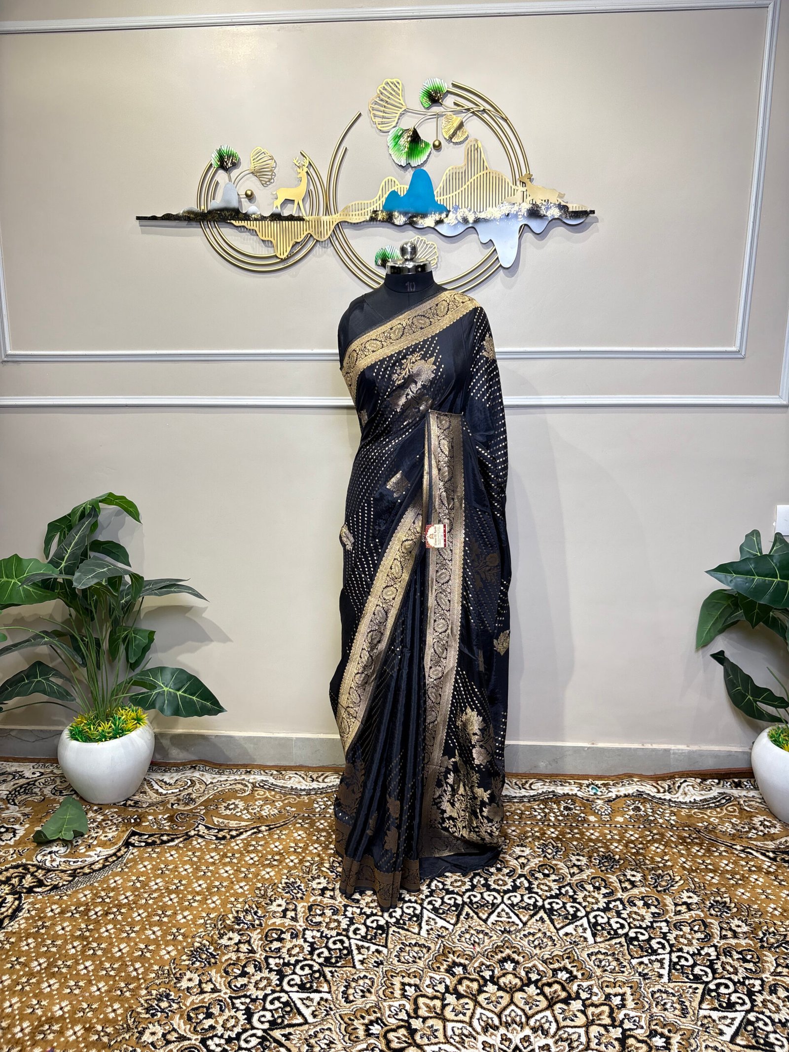 viscose Banarasi Saree – Golden Zari Black - Image 2