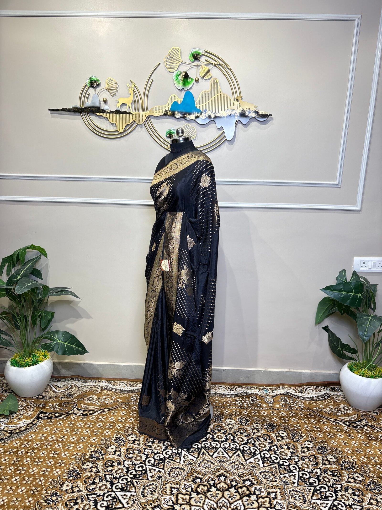 viscose Banarasi Saree – Golden Zari Black - Image 3