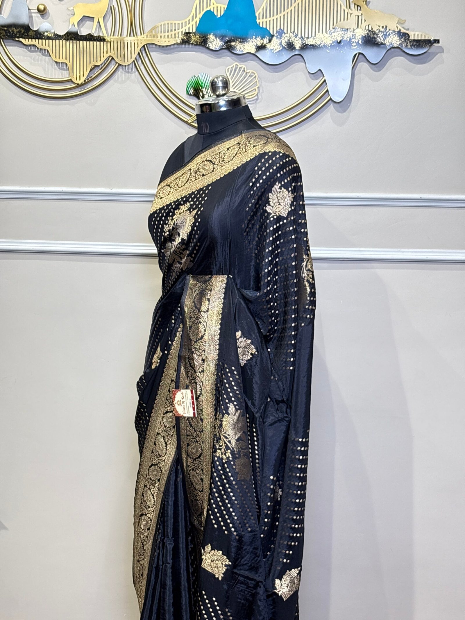 viscose Banarasi Saree – Golden Zari Black - Image 4